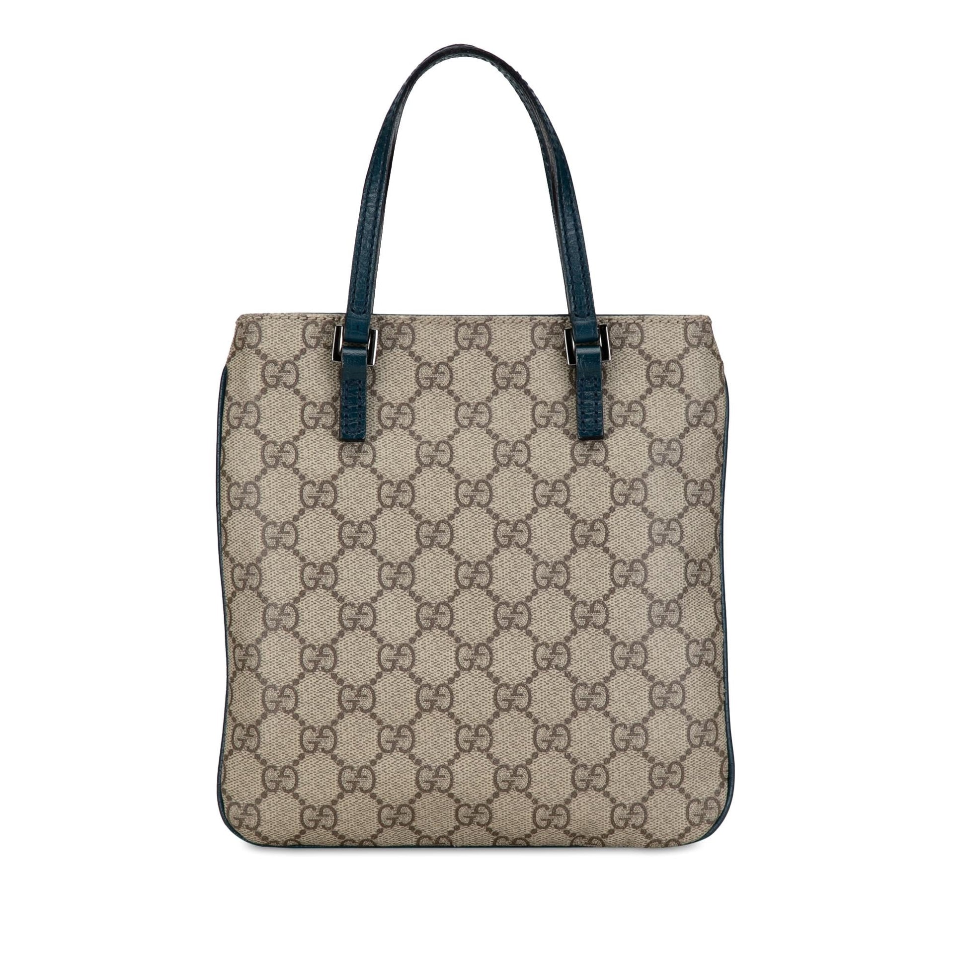Gucci GG Supreme Canvas Calf Brown Blue Satchel Bag