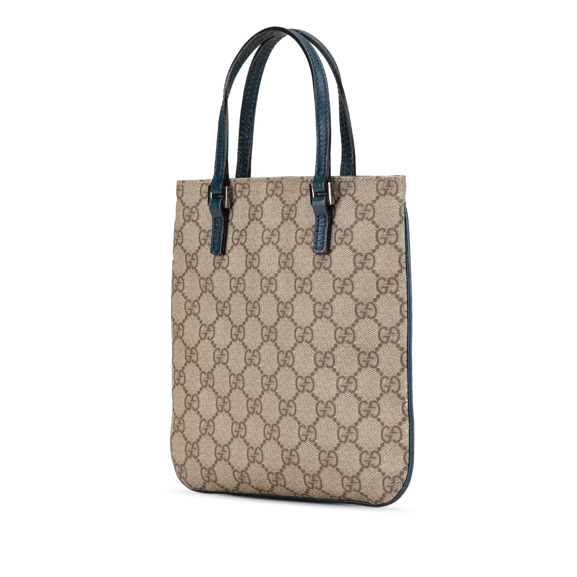 Gucci GG Supreme Canvas Calf Brown Blue Satchel Bag Shg Ncu6Nf