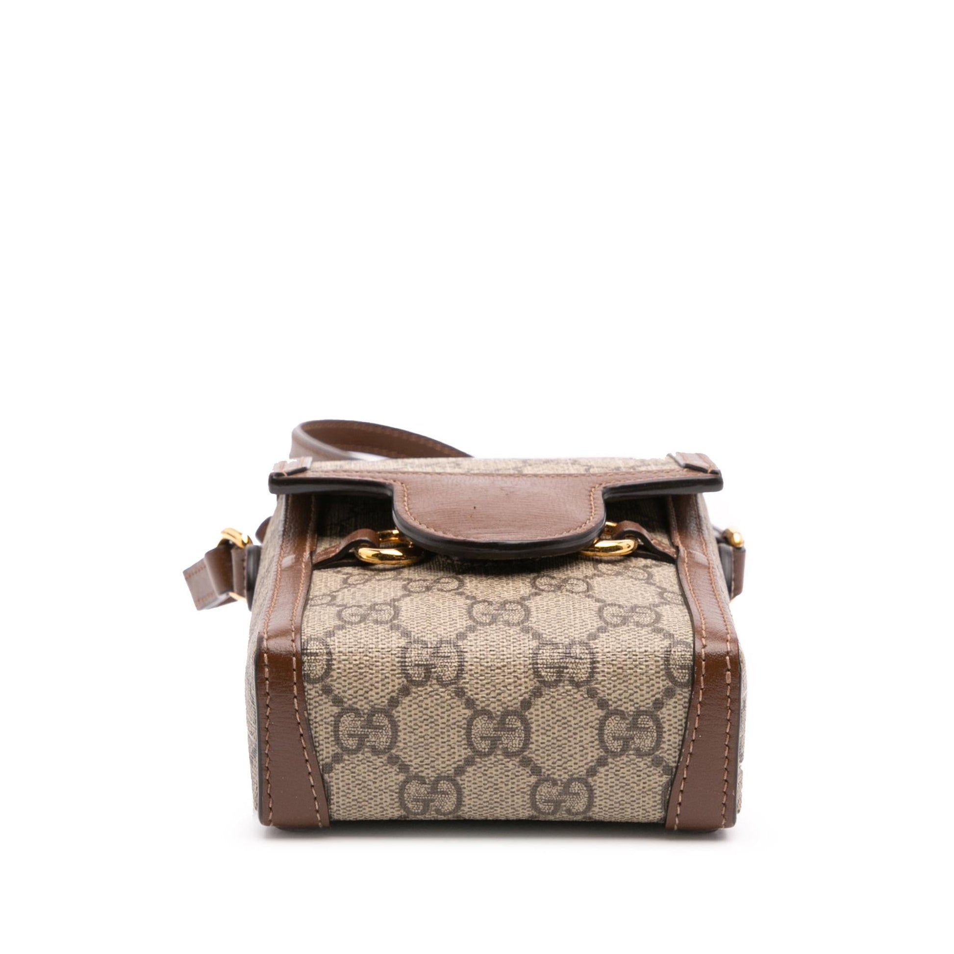 Gucci GG Supreme Horsebit Canvas Brown Mini Crossbody Bag