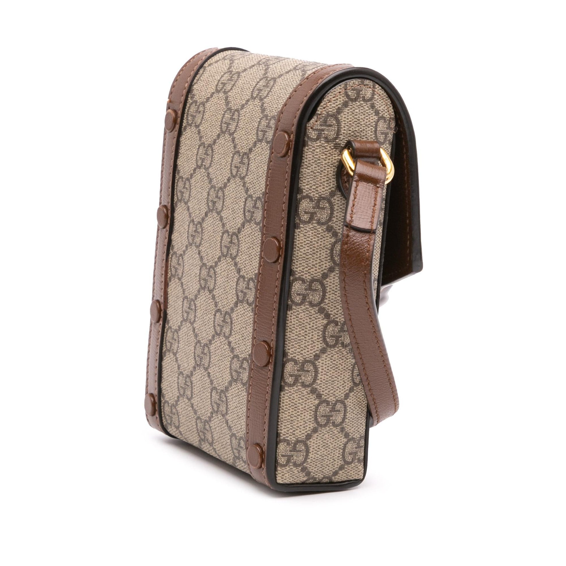 Gucci GG Supreme Horsebit Canvas Brown Mini Crossbody Bag