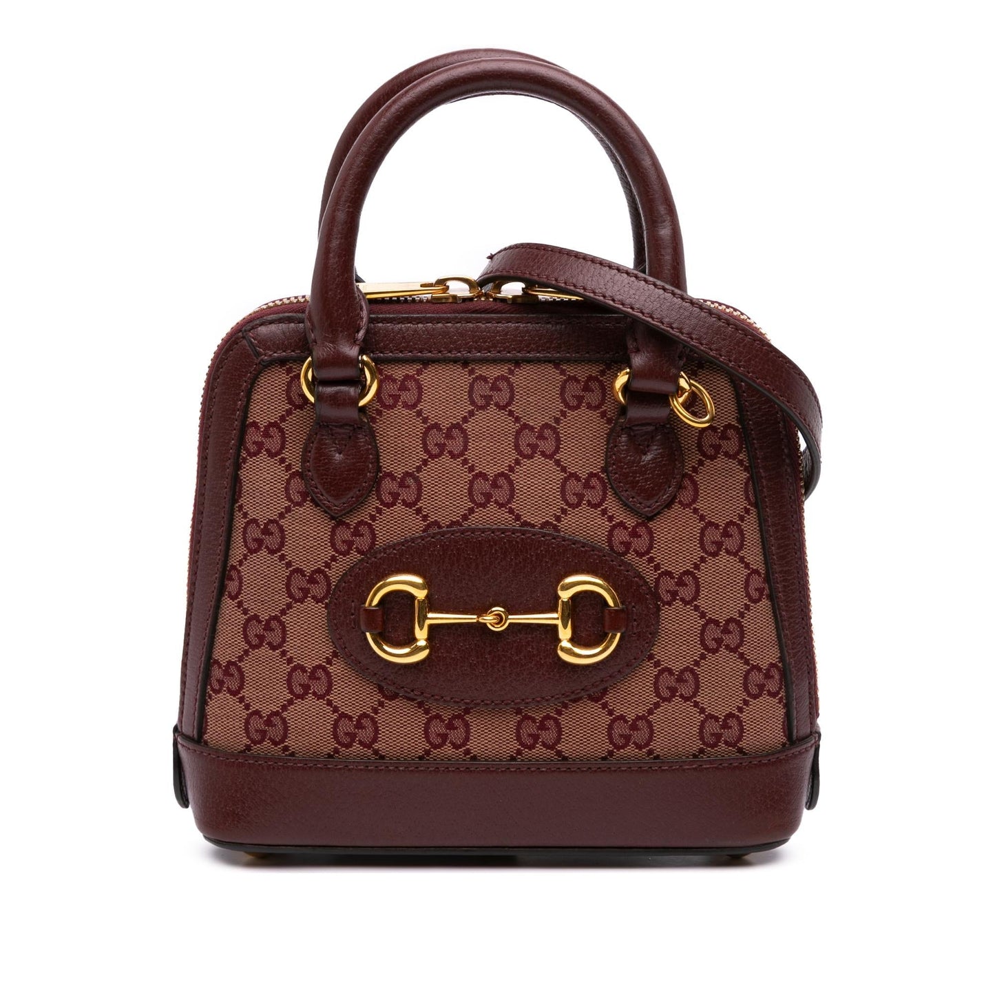 Gucci GG Supreme Horsebit Canvas Brown Mini Top Handle Satchel Bag