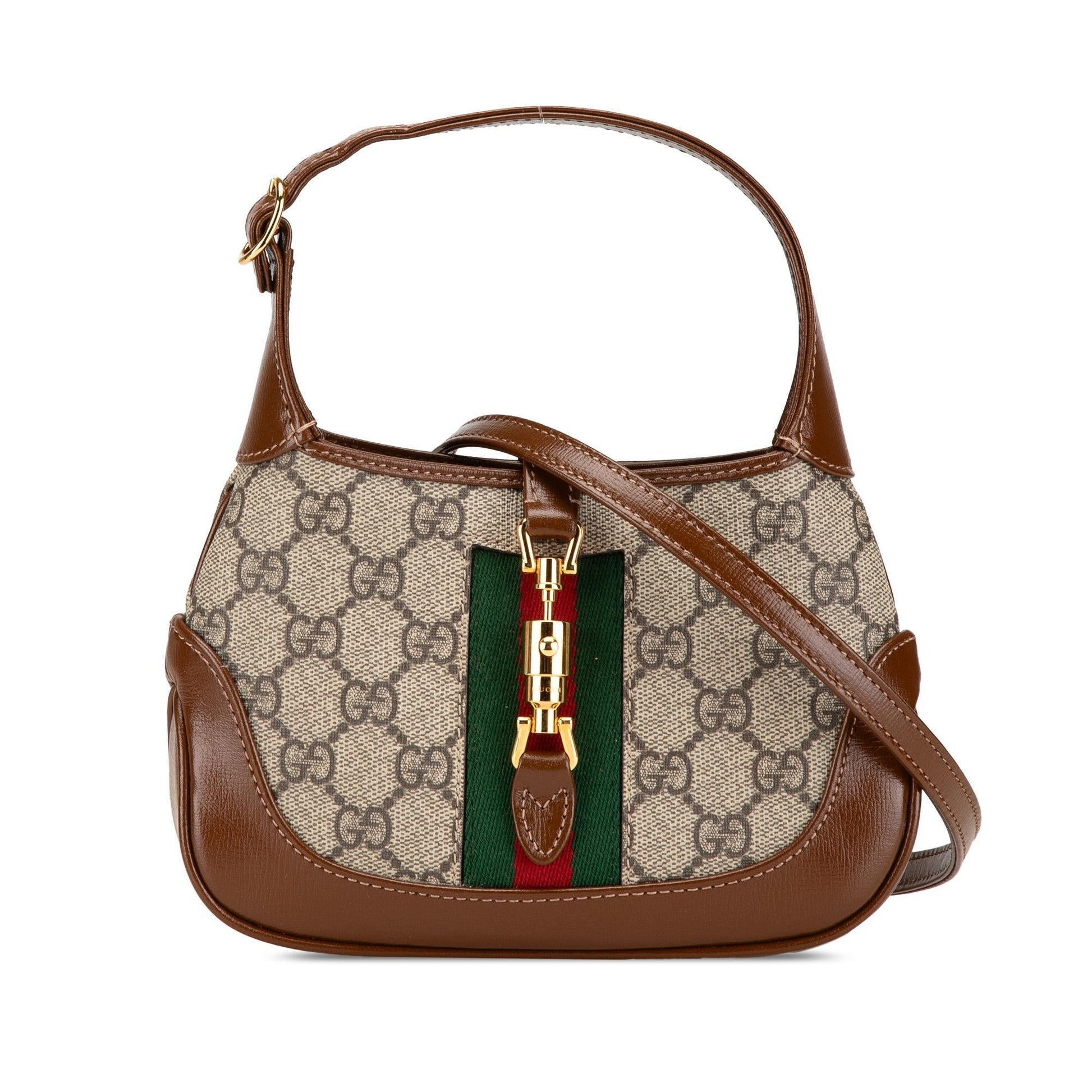 Gucci GG Supreme Jackie Canvas Calf Brown Mini Crossbody Bag Shg 5T4Xoj