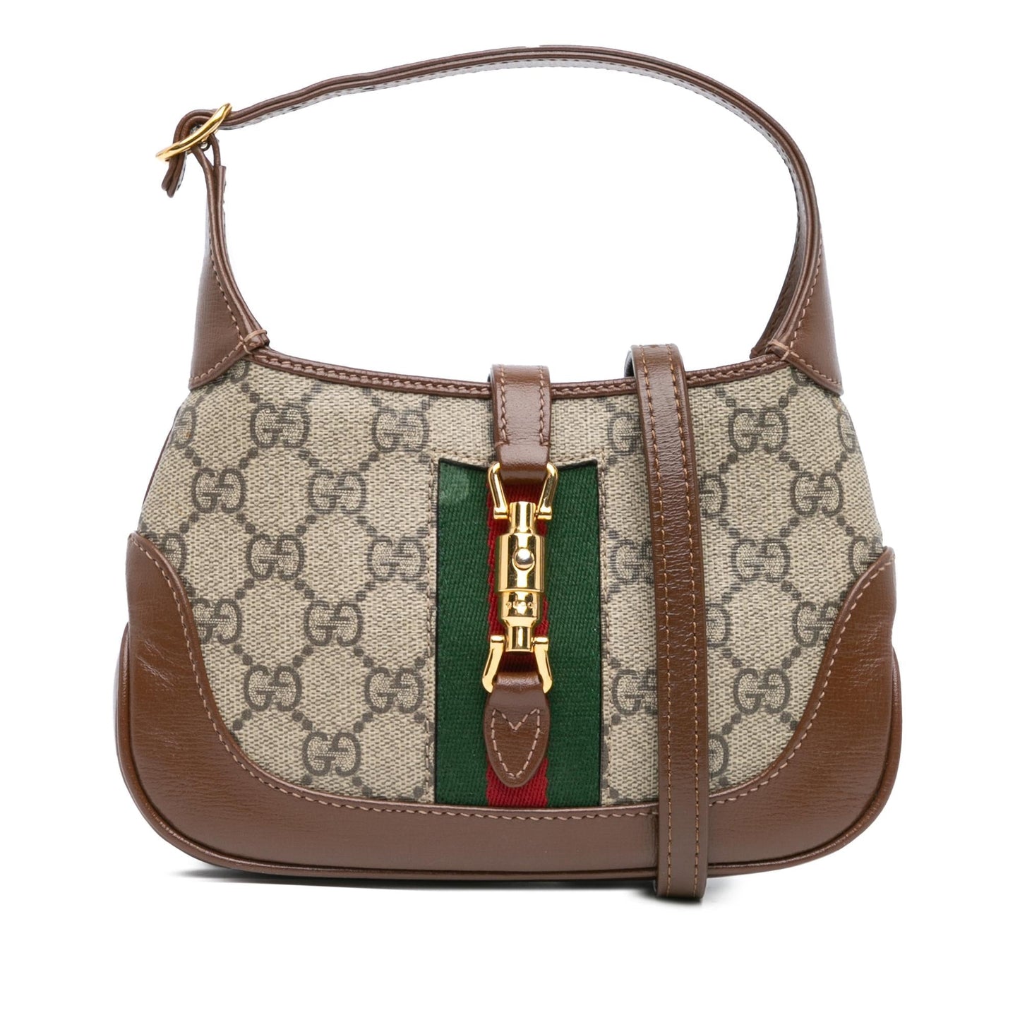 Gucci GG Supreme Jackie Canvas Calf Brown Mini Crossbody Bag Jackie Crossbody