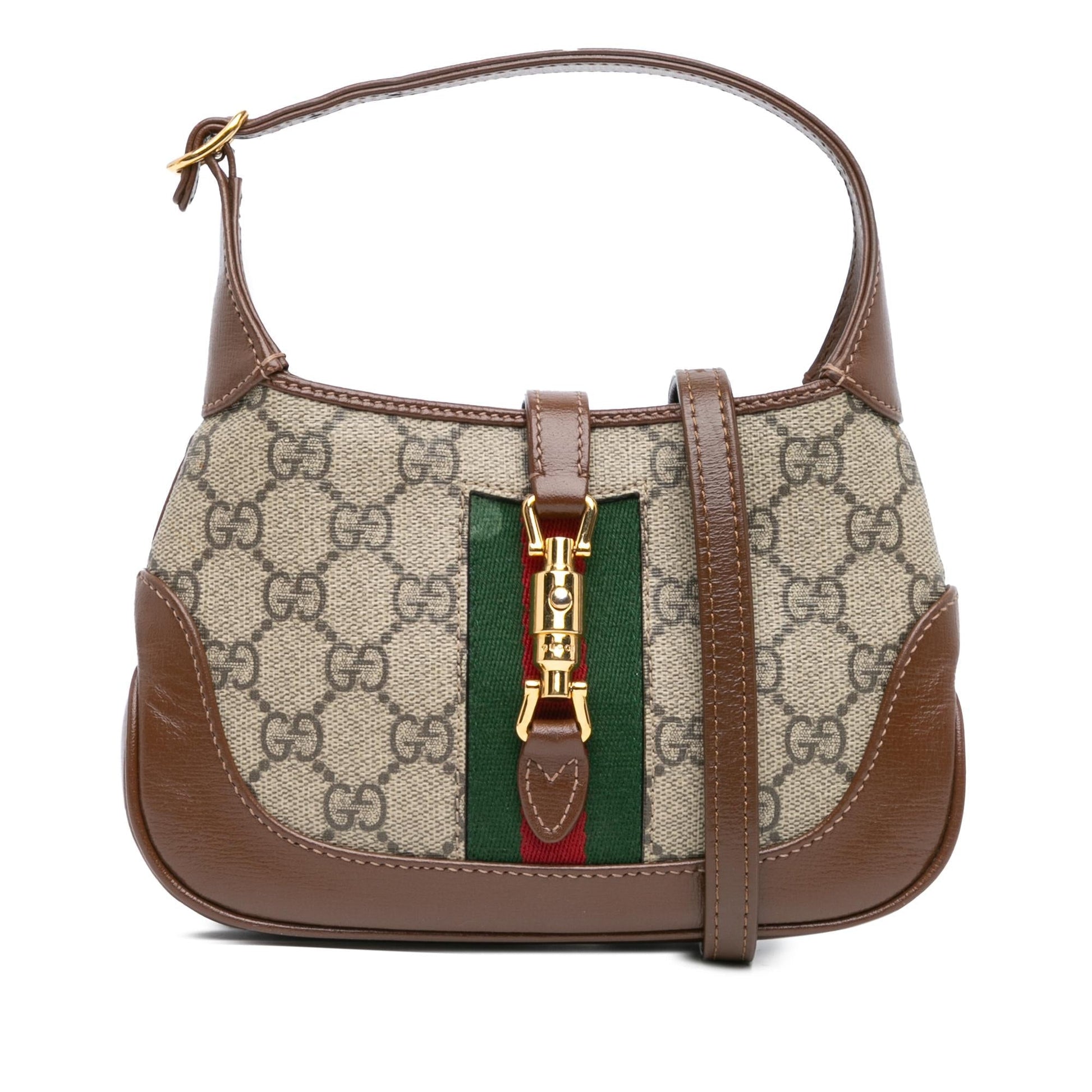Gucci GG Supreme Jackie Canvas Calf Brown Mini Crossbody Bag Jackie Crossbody