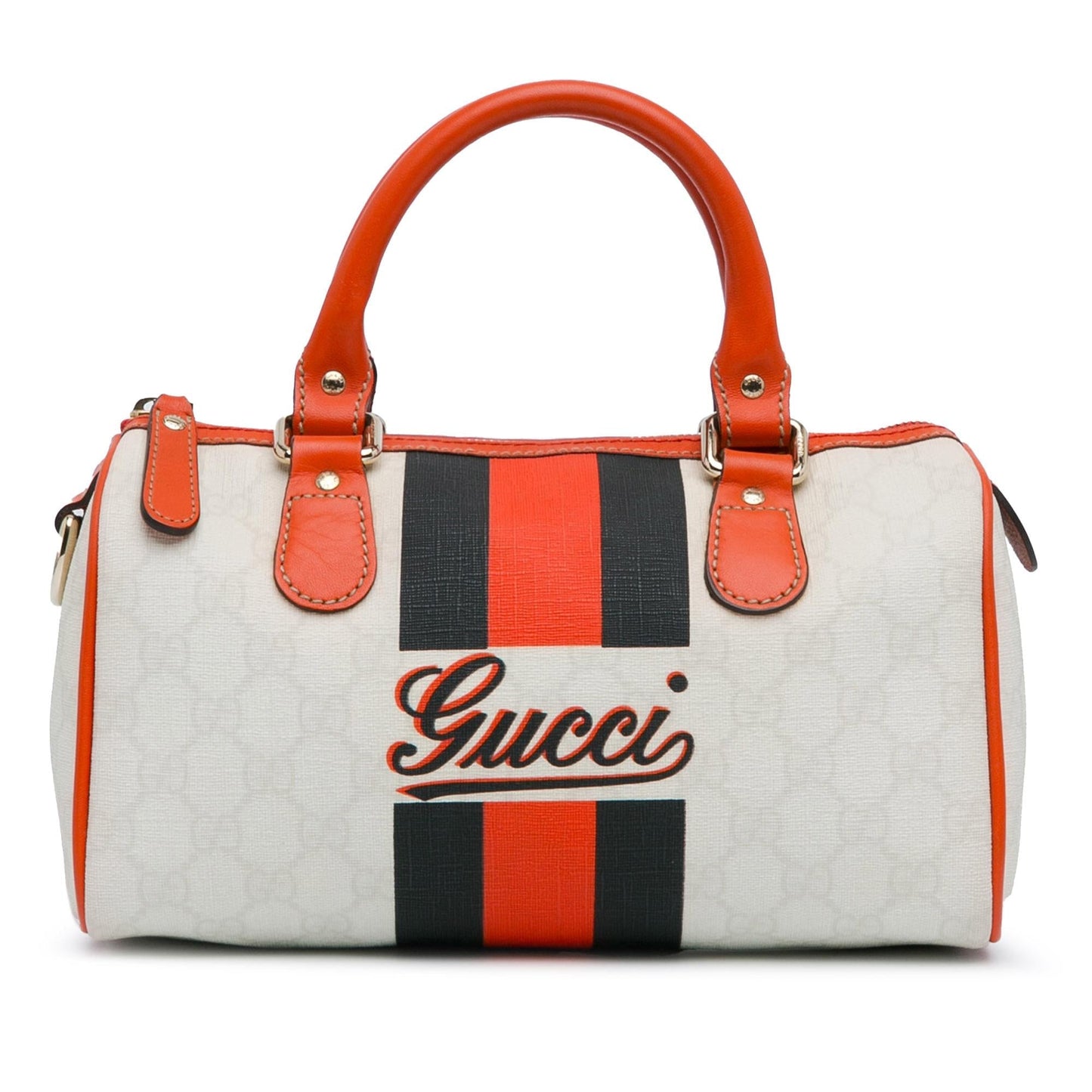 Gucci GG Supreme Joy Web Boston Canvas Calf White Orange Satchel Bag