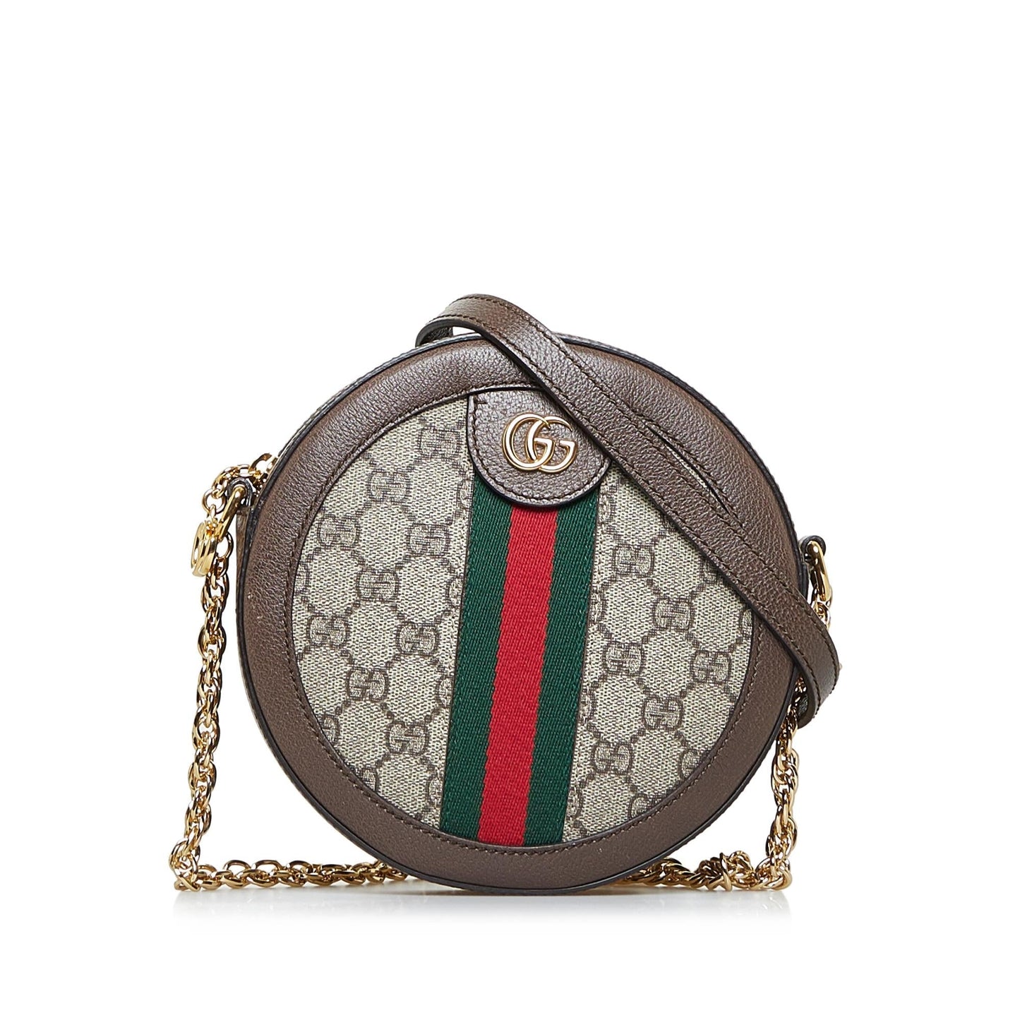 Gucci GG Supreme Round Ophidia SHG-Q0Y51W Canvas Calf Brown Mini Crossbody Bag