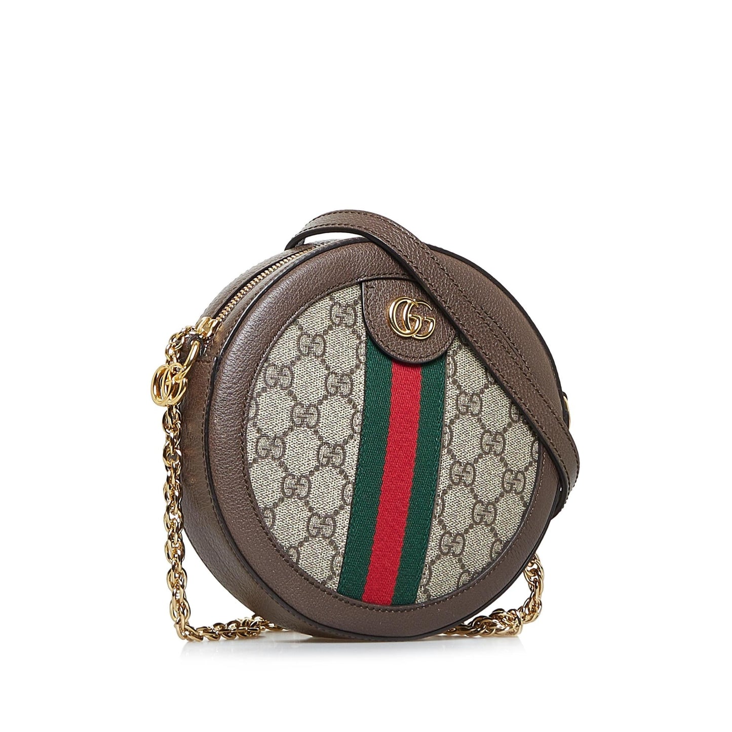 Gucci GG Supreme Round Ophidia SHG-Q0Y51W Canvas Calf Brown Mini Crossbody Bag