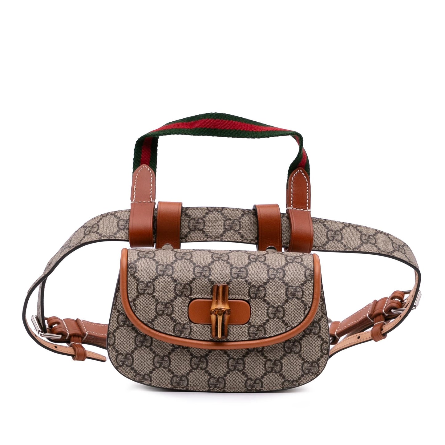 Gucci GG Supreme Web Bamboo Belt Canvas Calf Brown Mini Accessory