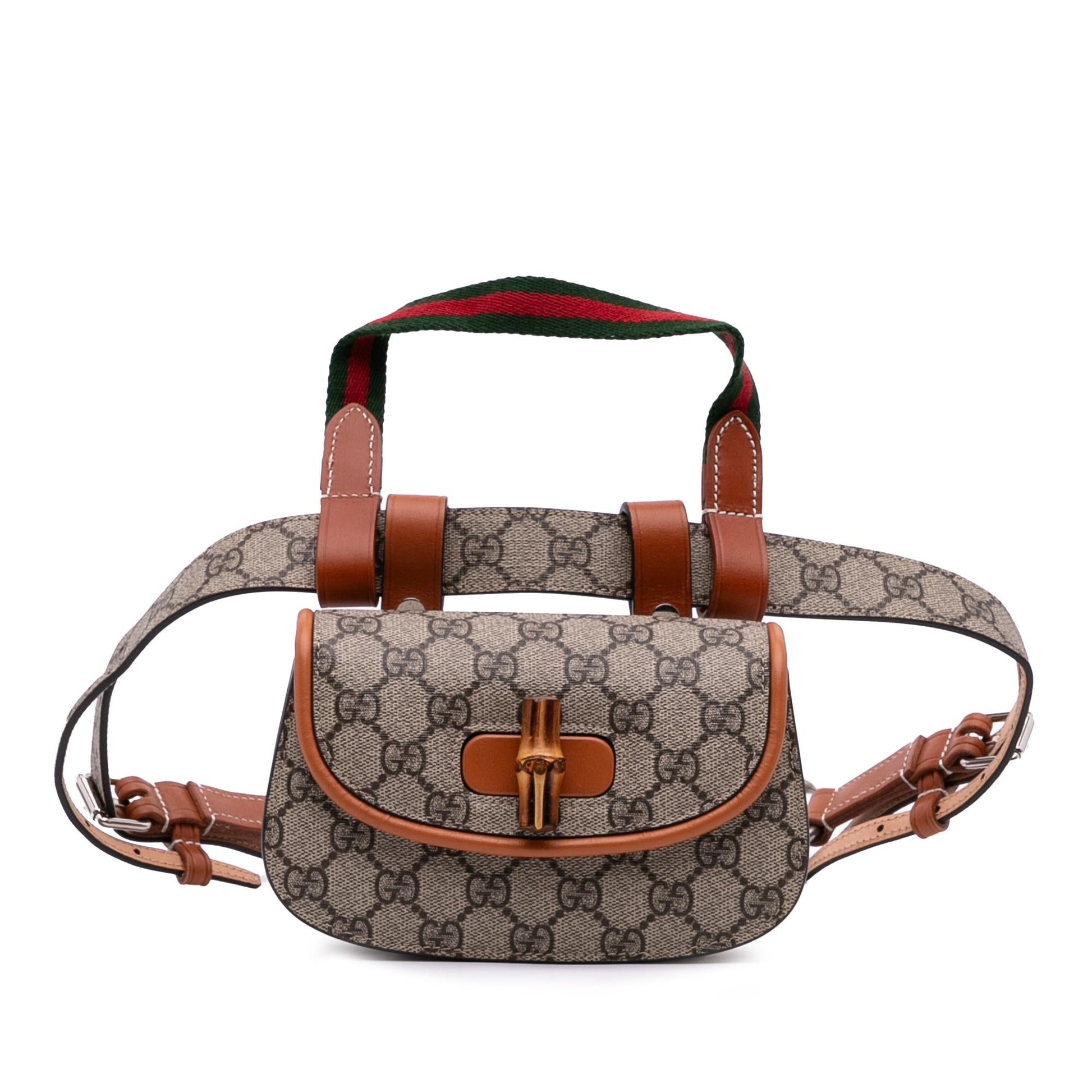 Gucci GG Supreme Web Bamboo Belt Canvas Calf Brown Mini Accessory