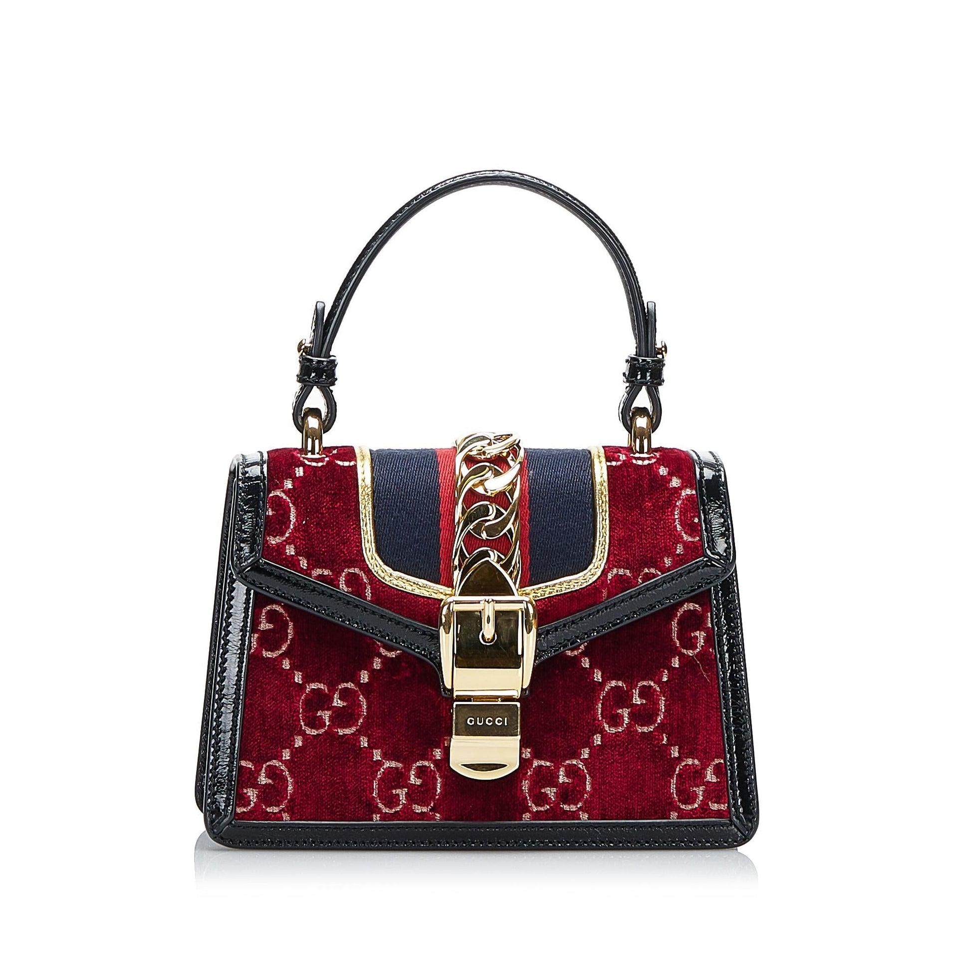 Gucci GG Velvet Sylvie SHG-DMuxoM Calf Red Mini Satchel Bag