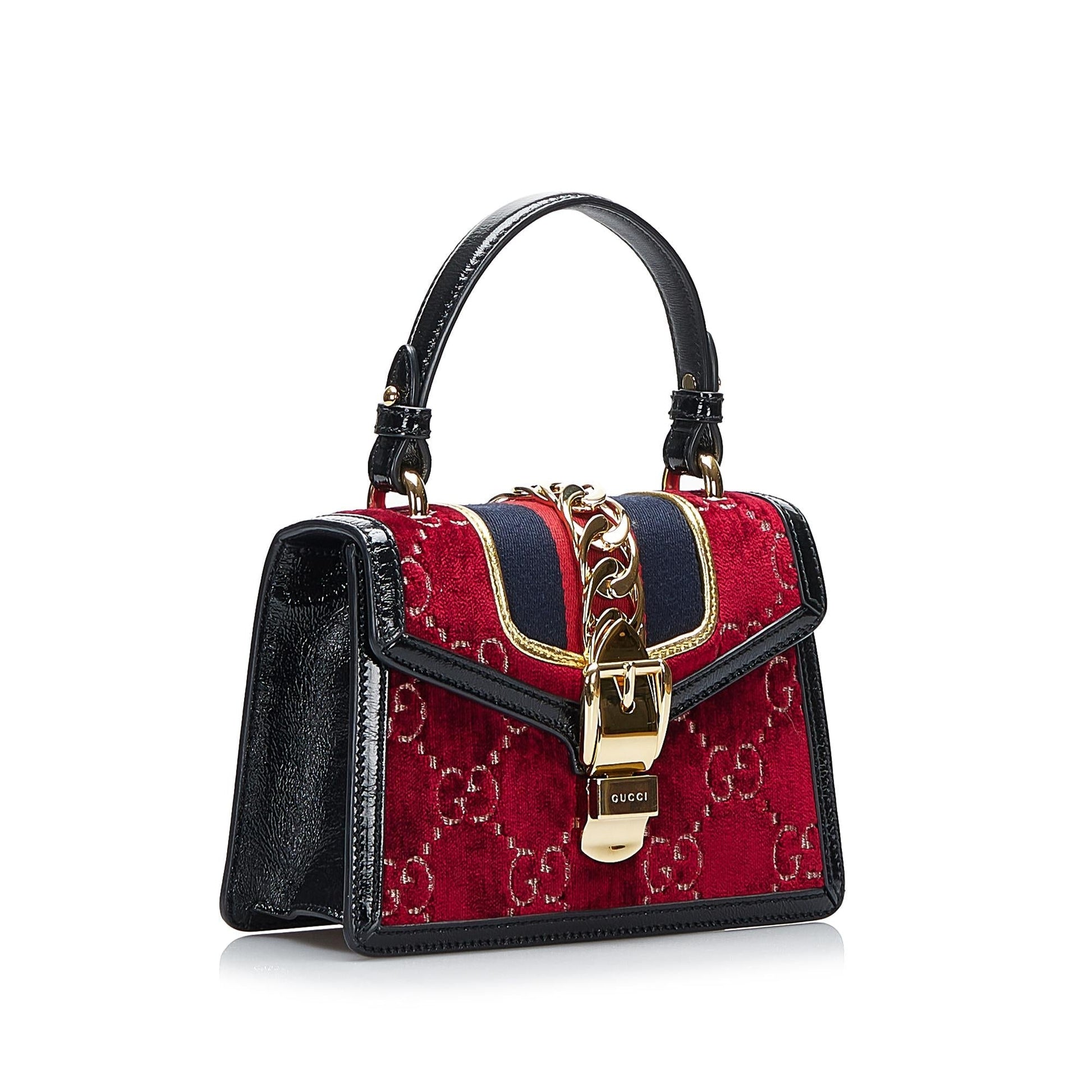 Gucci GG Velvet Sylvie SHG-DMuxoM Calf Red Mini Satchel Bag