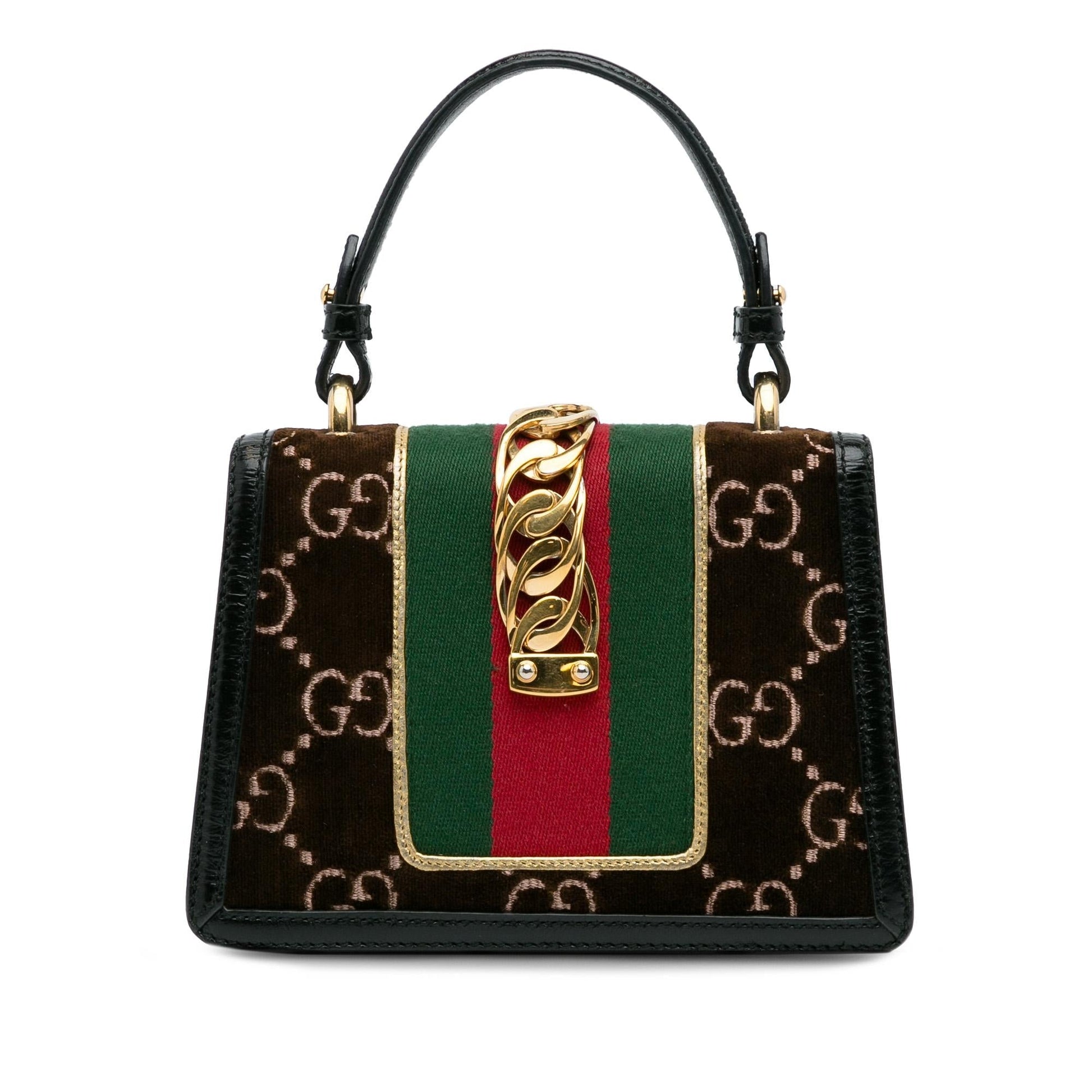 Gucci GG Velvet Sylvie SHG-f0os8k Calf Brown Mini Satchel Bag