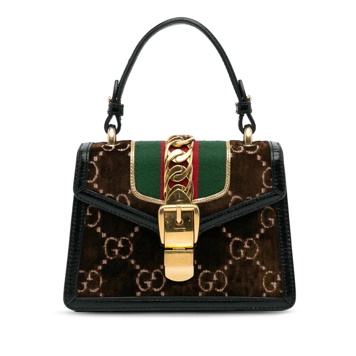 Gucci GG Velvet Sylvie SHG-f0os8k Calf Brown Mini Satchel Bag