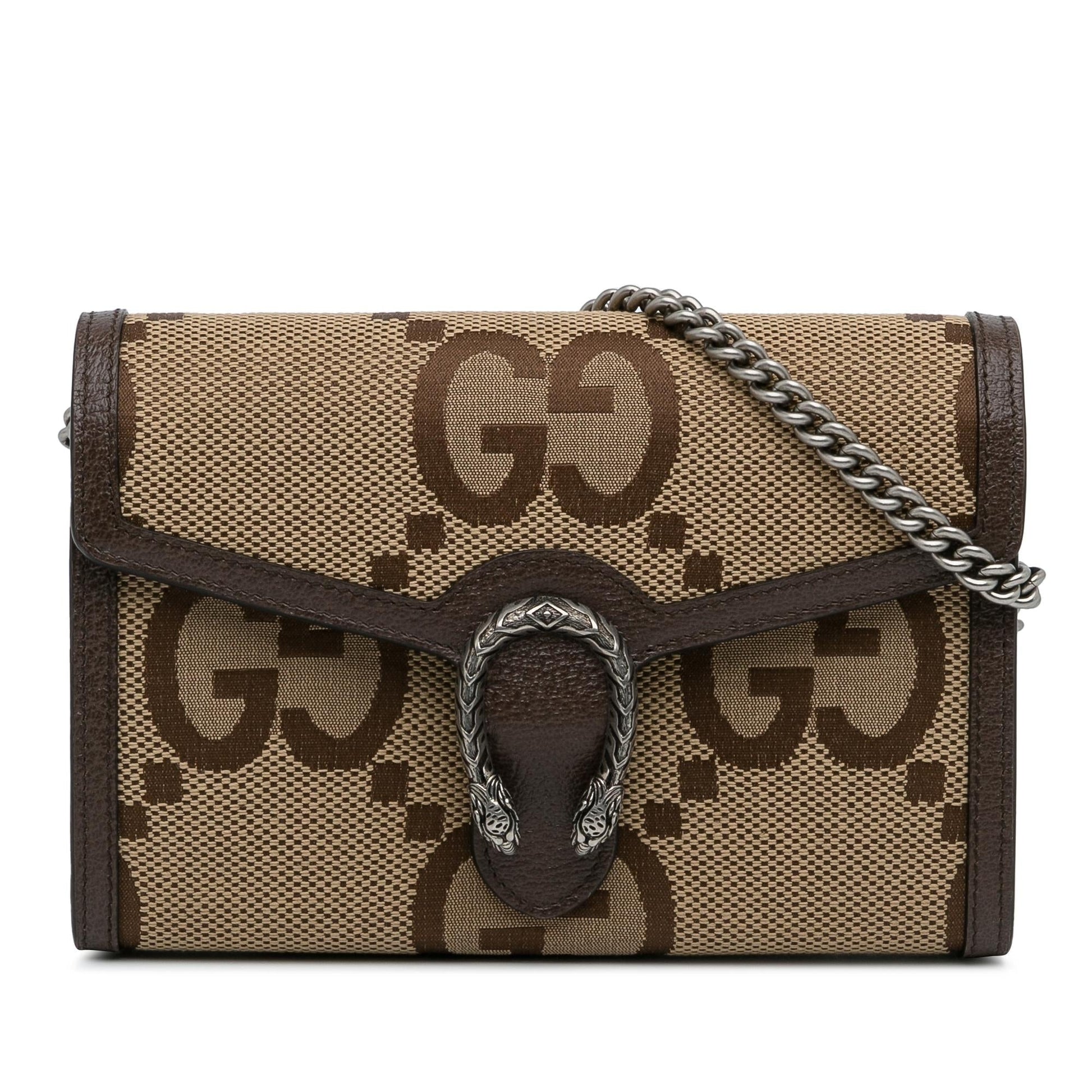 Gucci Jumbo GG Dionysus Wallet on Canvas Brown Mini Chain Crossbody Bag
