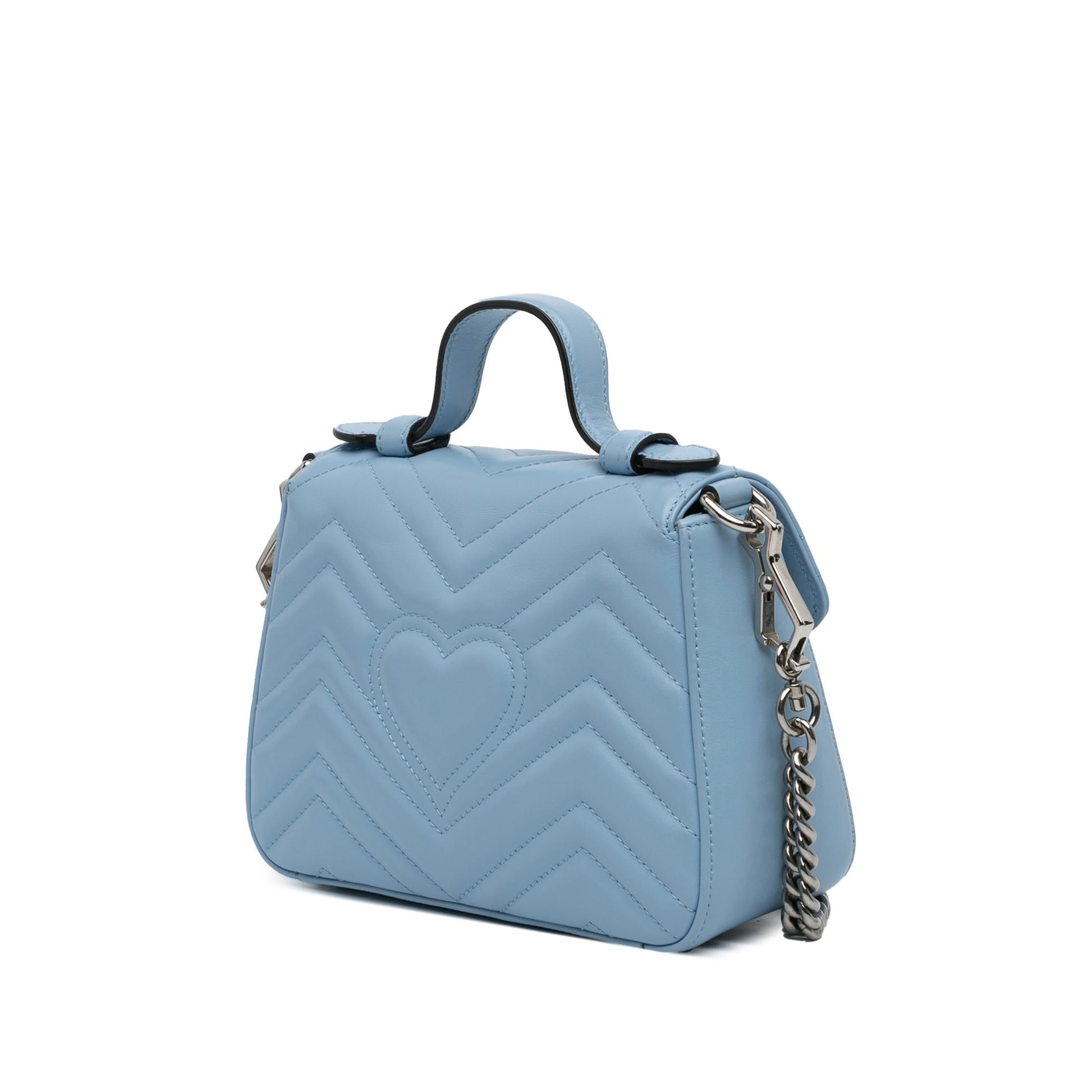 Gucci GG Marmont Top Handle Leather Calf Blue Mini Satchel Bag