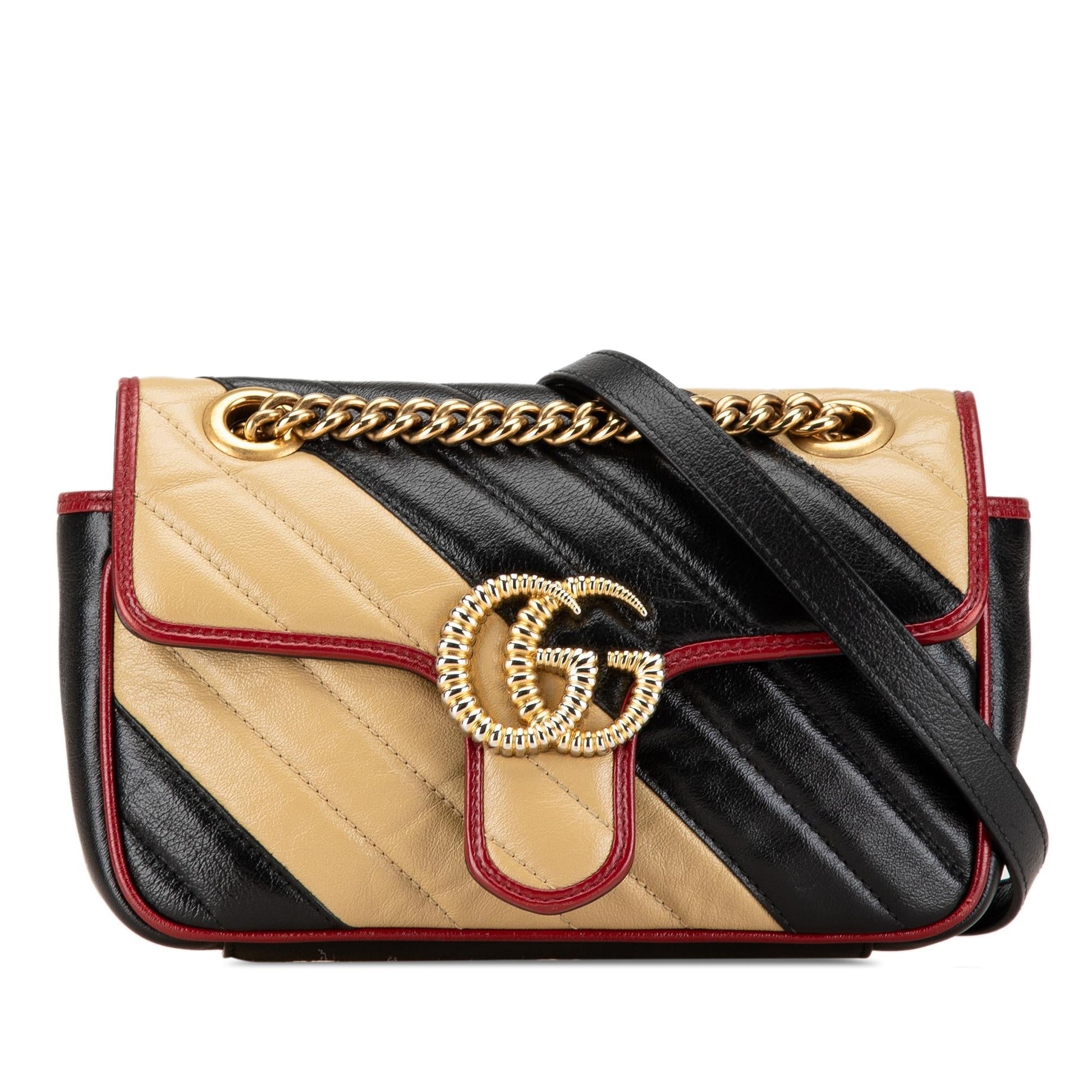 Gucci GG Marmont Torchon Leather Calf Black Brown Crossbody Bag