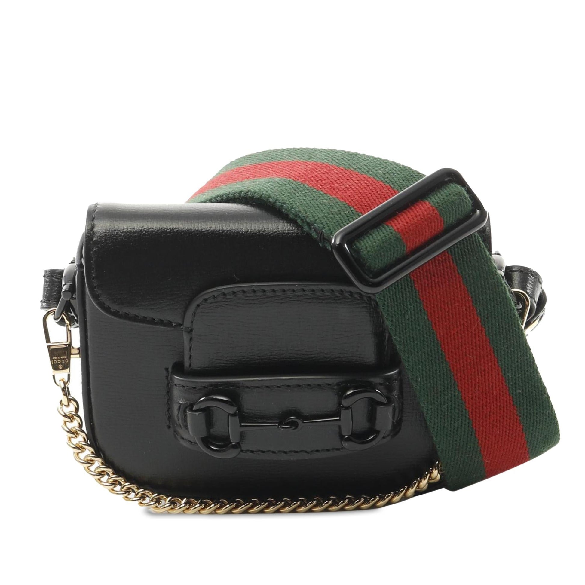 Gucci Horsebit Web Leather Canvas Calf Black Satchel Bag
