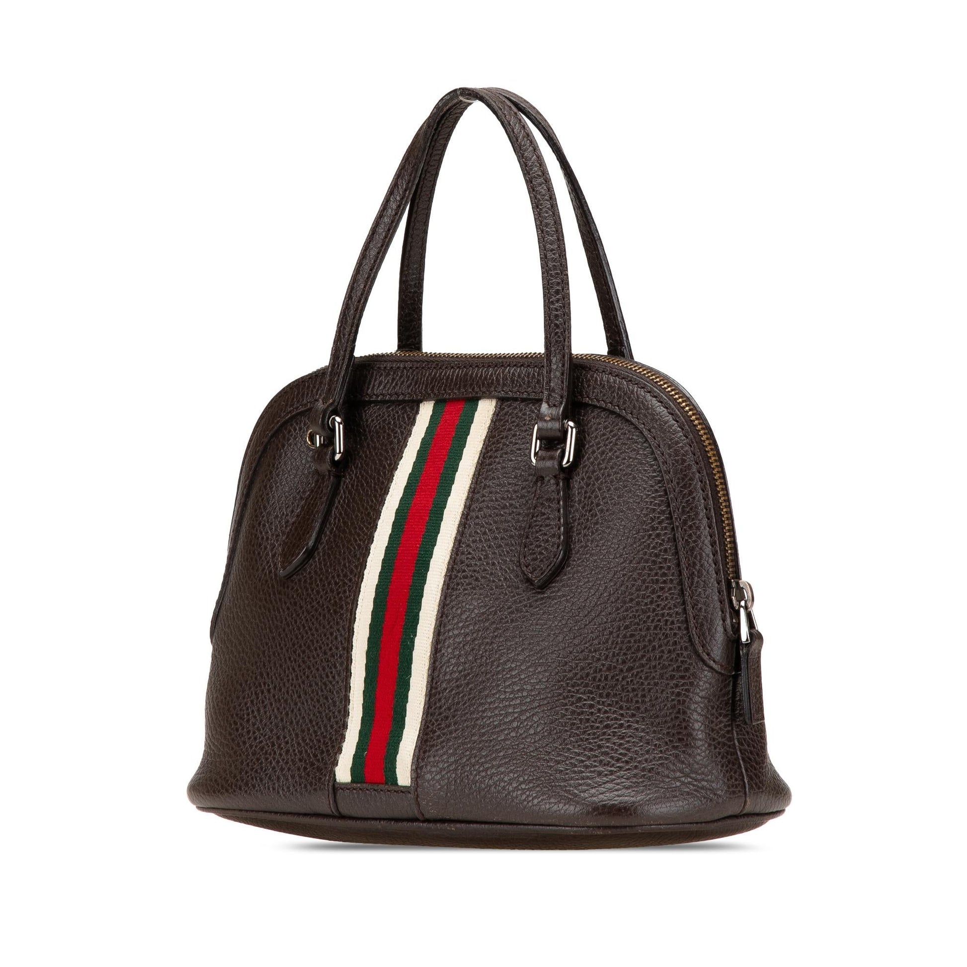 Gucci Web Dome Leather Calf Brown Mini Satchel Bag