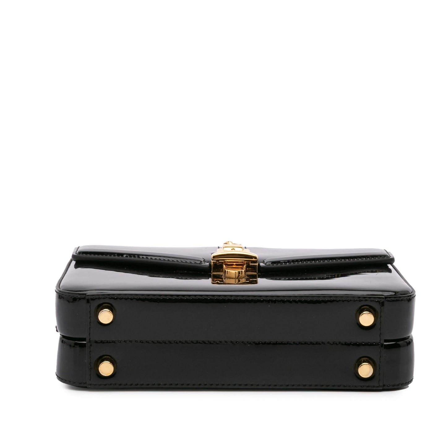 Gucci Sylvie Top Handle Leather Patent Black Mini Satchel Bag