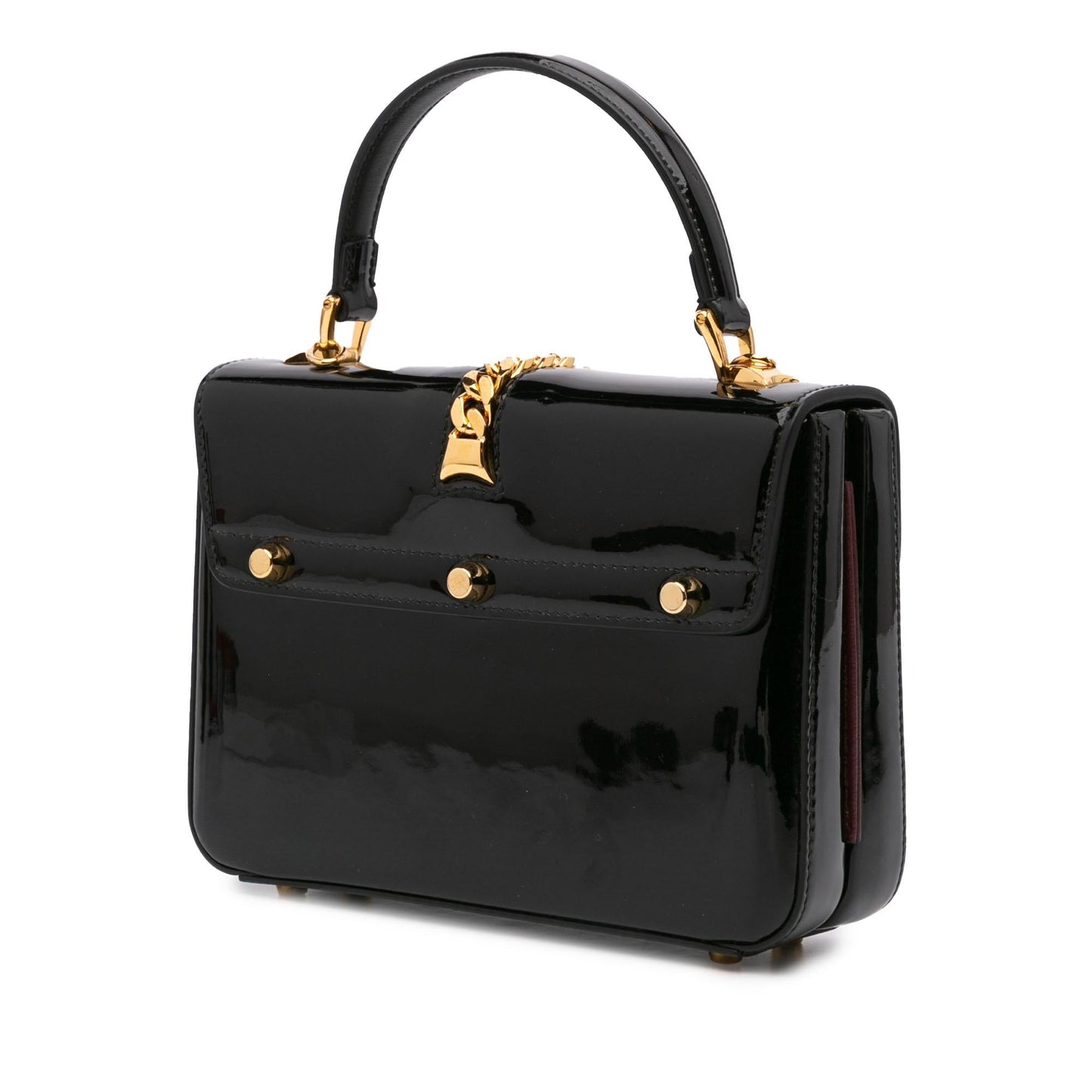 Gucci Sylvie Top Handle Leather Patent Black Mini Satchel Bag