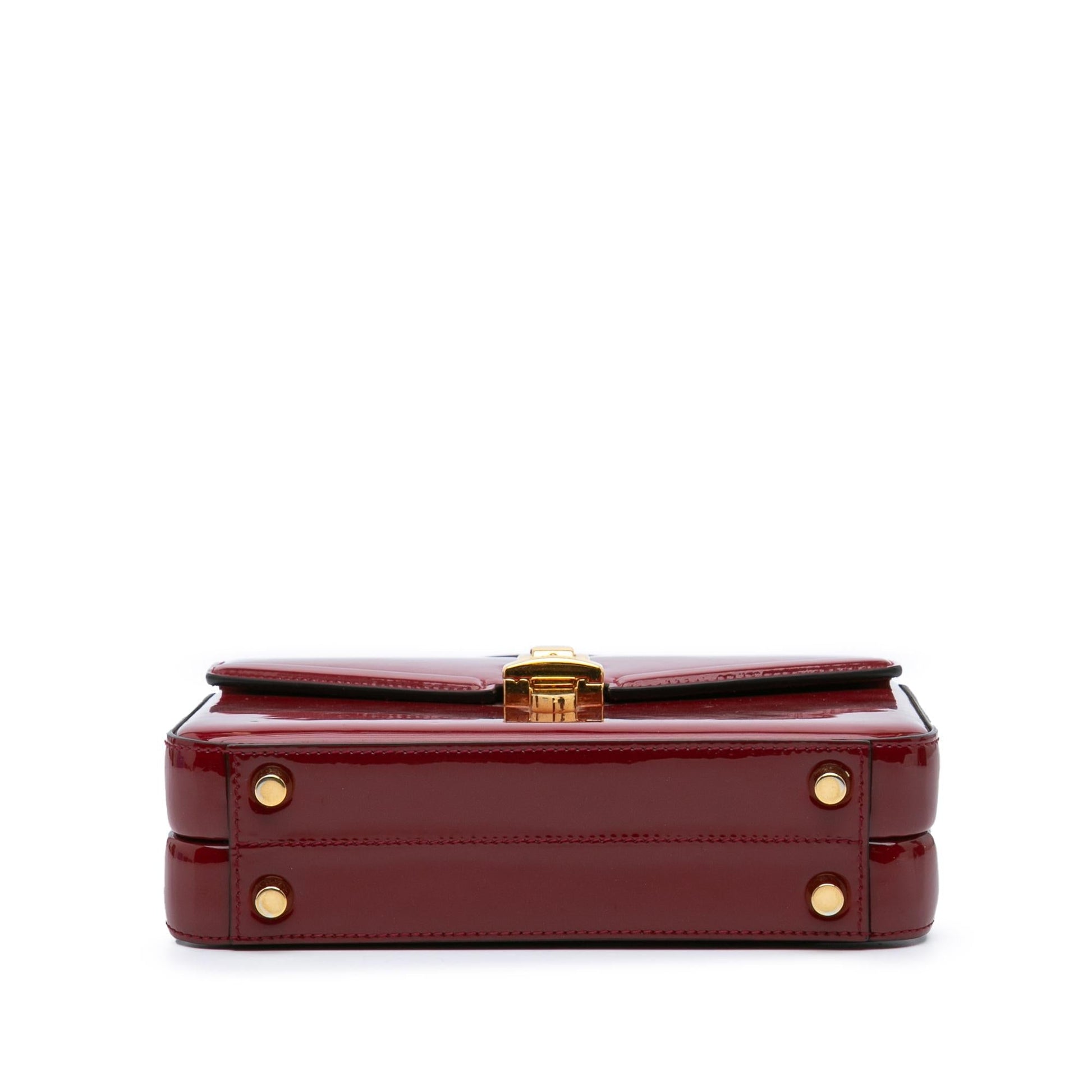 Gucci Sylvie Top Handle Leather Patent Red Mini Satchel Bag