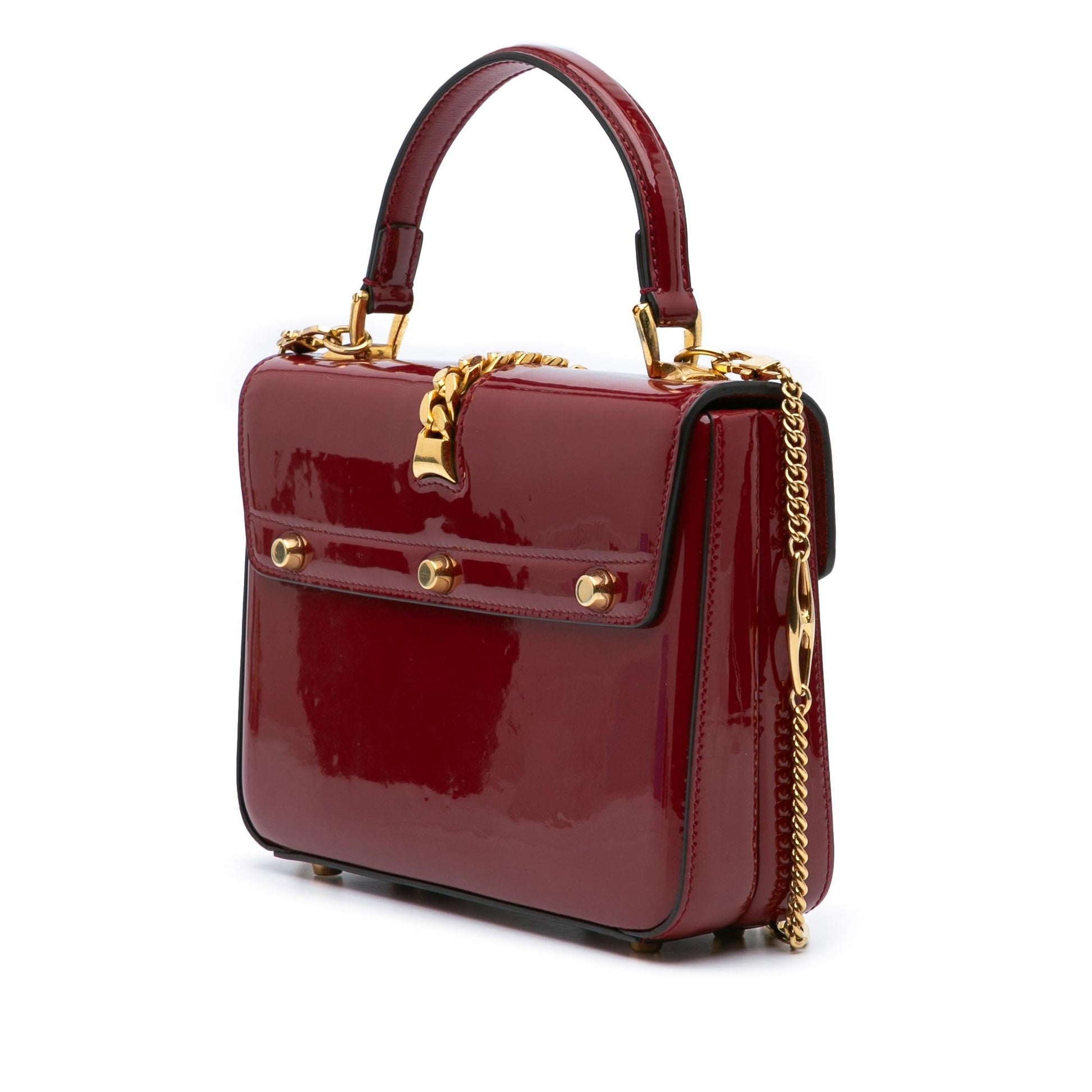 Gucci Sylvie Top Handle Leather Patent Red Mini Satchel Bag