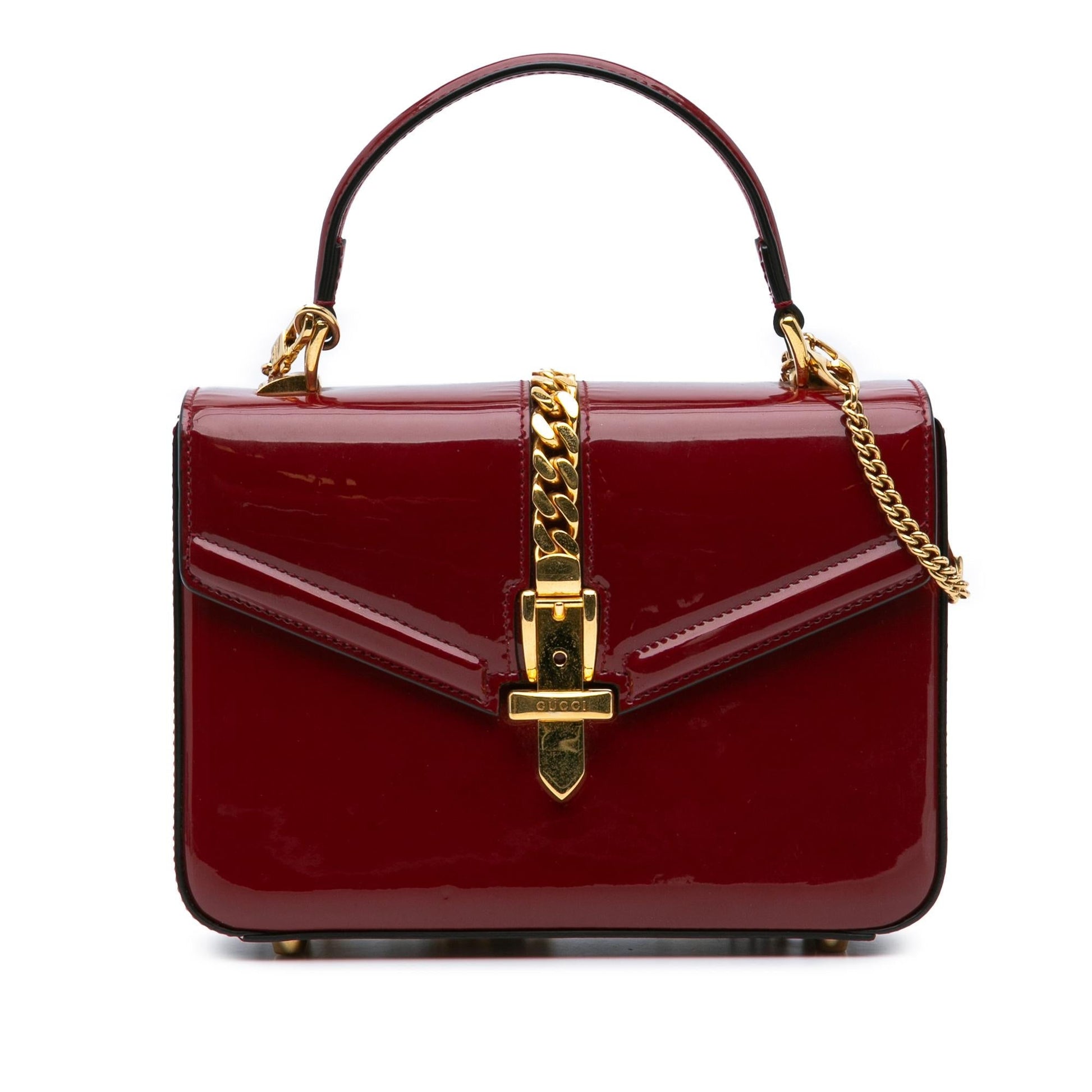 Gucci Sylvie Top Handle Leather Patent Red Mini Satchel Bag Bag 3