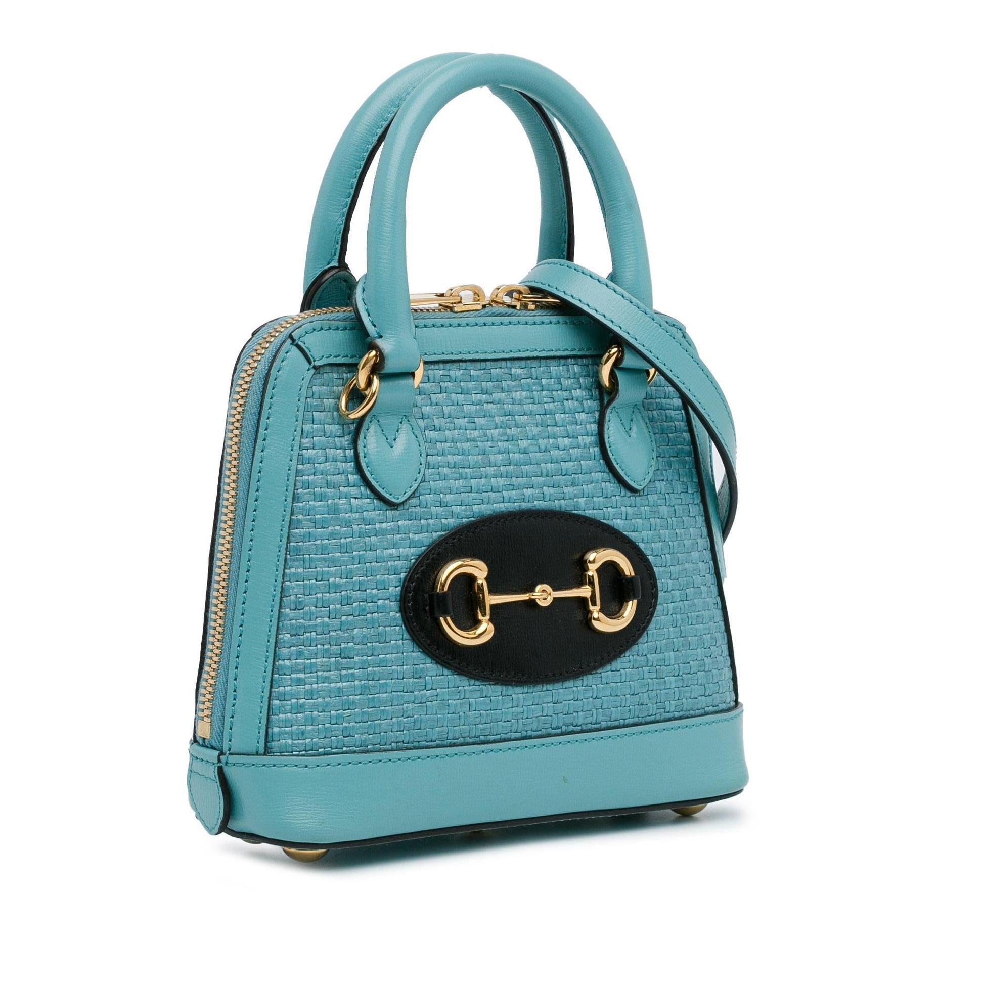 Gucci Horsebit Top Handle SHG-TqNTHU Raffia Calf Blue Mini Satchel Bag