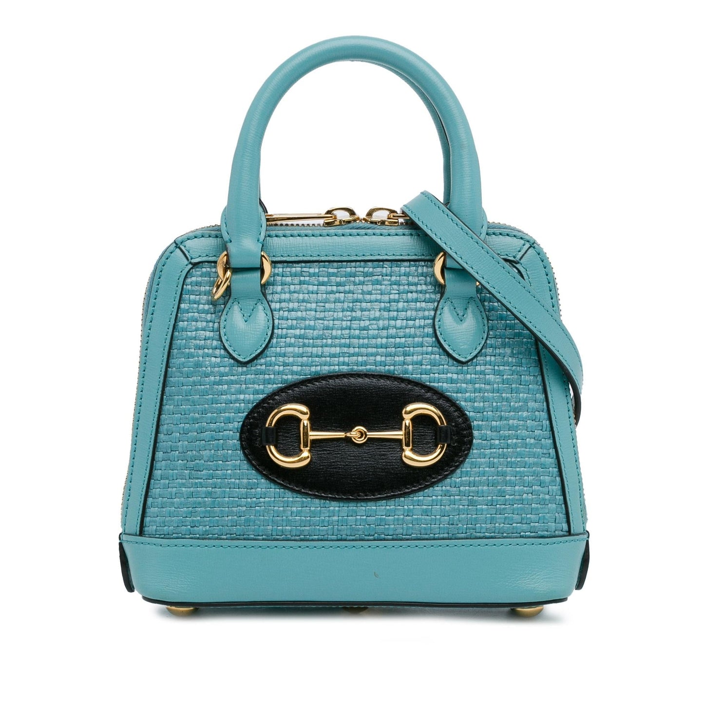 Gucci Horsebit Top Handle Raffia Calf Blue Mini Satchel Bag