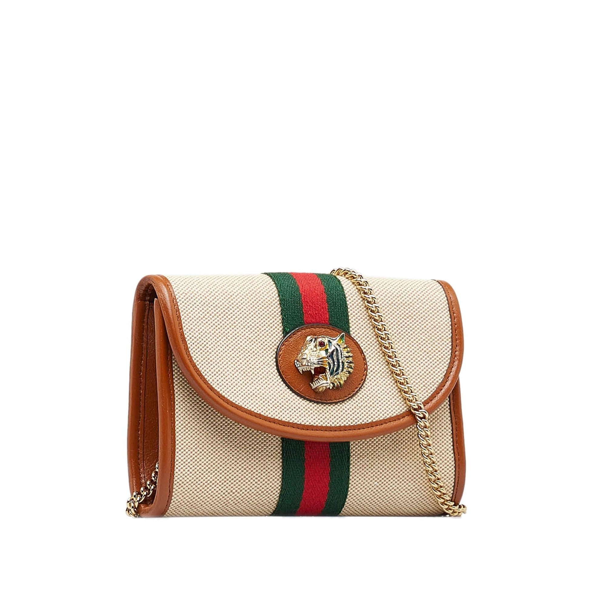 Gucci Rajah Web SHG-01btm5 Canvas Brown Mini Chain Crossbody Bag