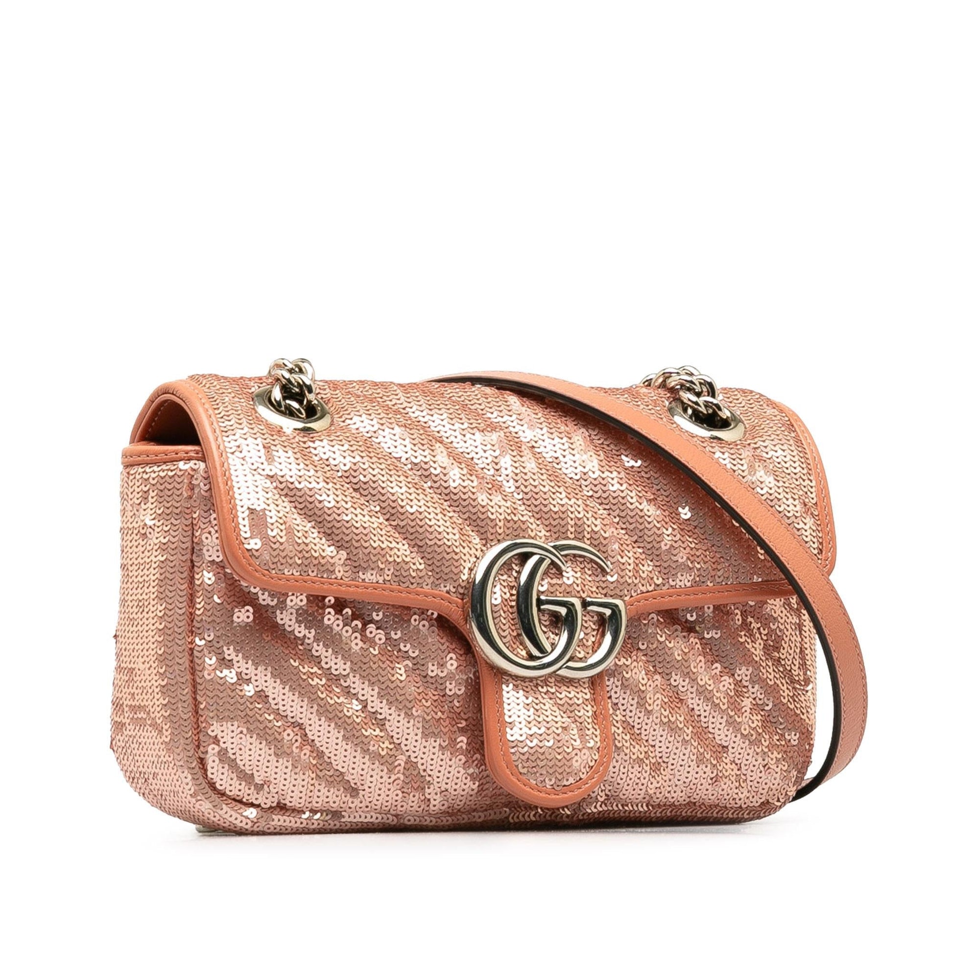 Gucci Sequin GG Marmont Matelasse Calf Pink Mini Crossbody Bag