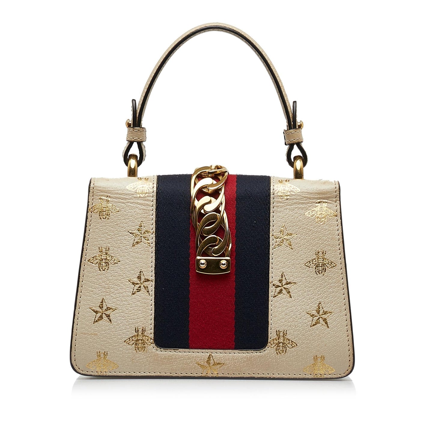 Gucci Sylvie Bee Star SHG-k0KJYe Calf White Mini Top Handle Satchel Bag
