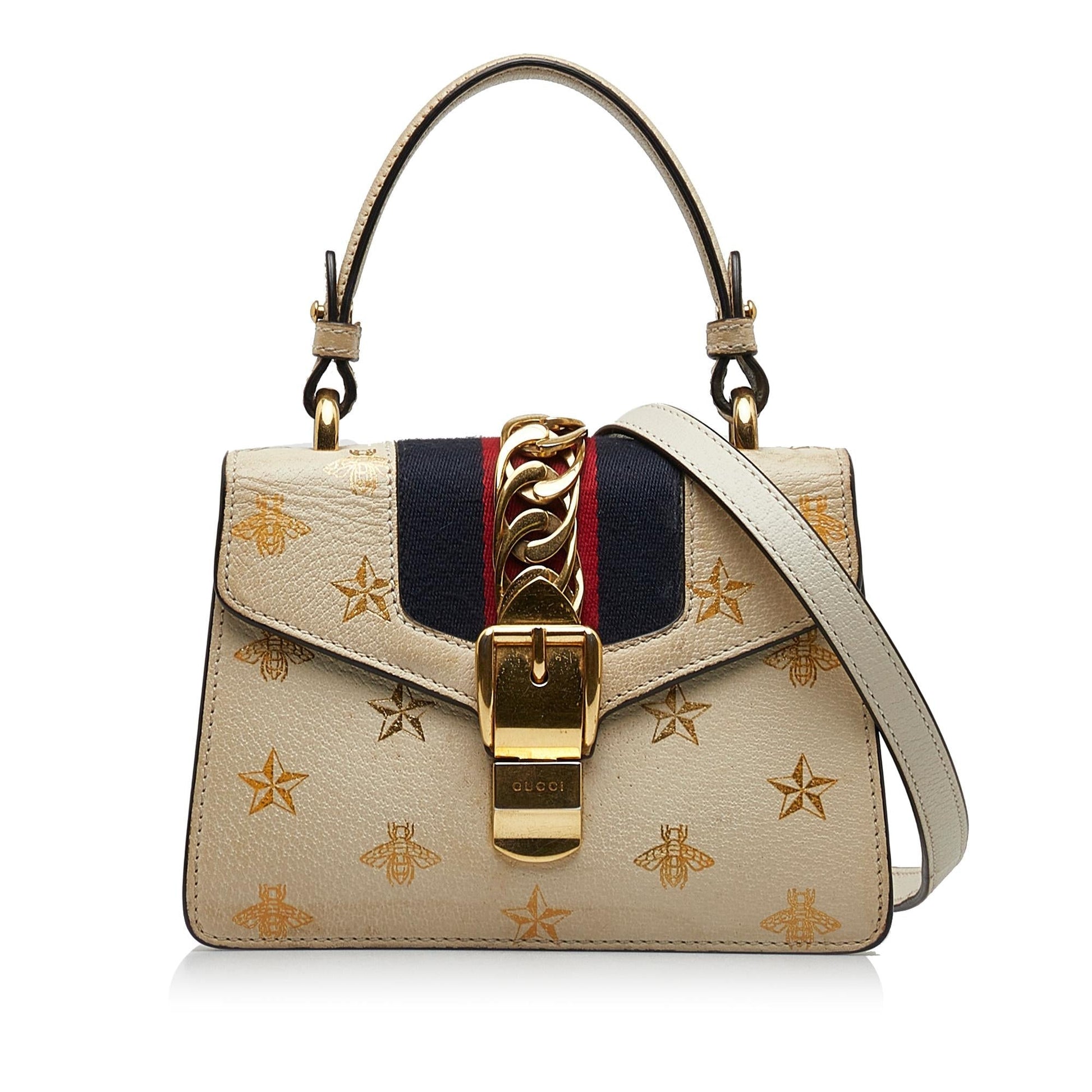 Gucci Sylvie Bee Star SHG-k0KJYe Calf White Mini Top Handle Satchel Bag