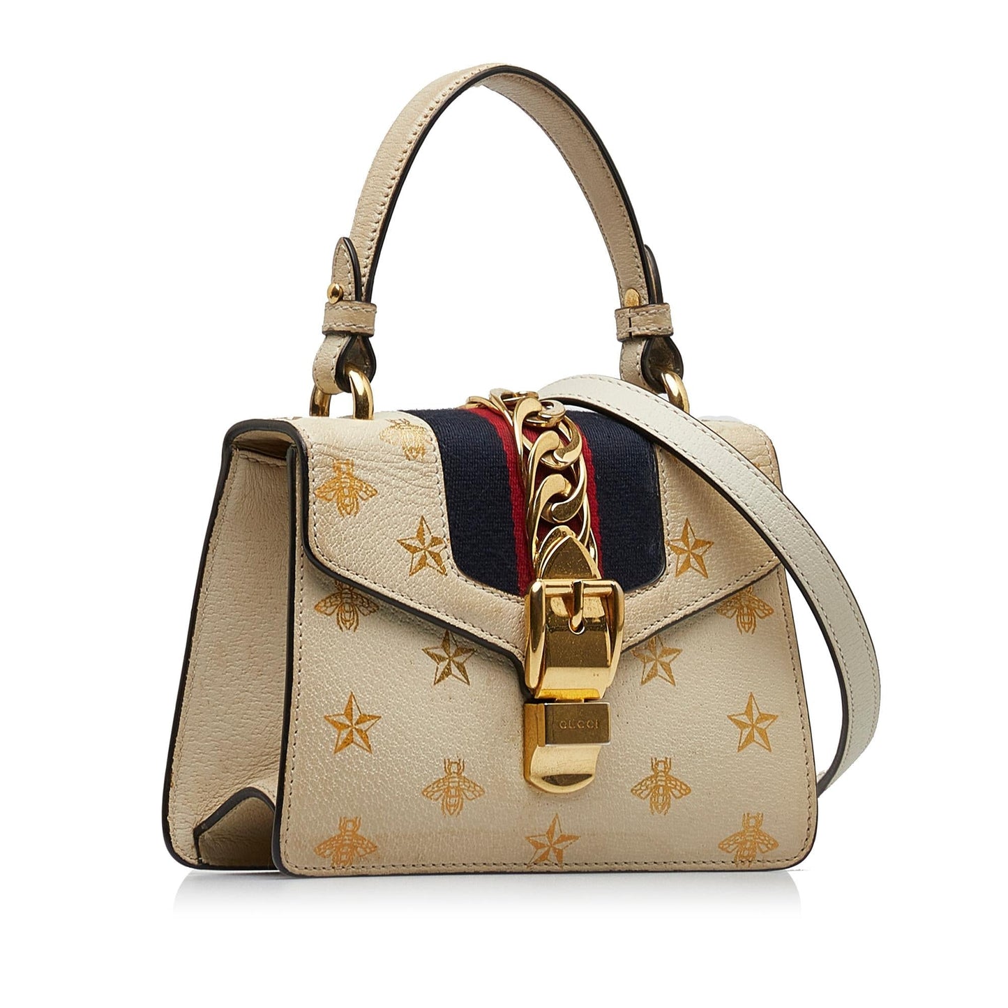 Gucci Sylvie Bee Star SHG-k0KJYe Calf White Mini Top Handle Satchel Bag