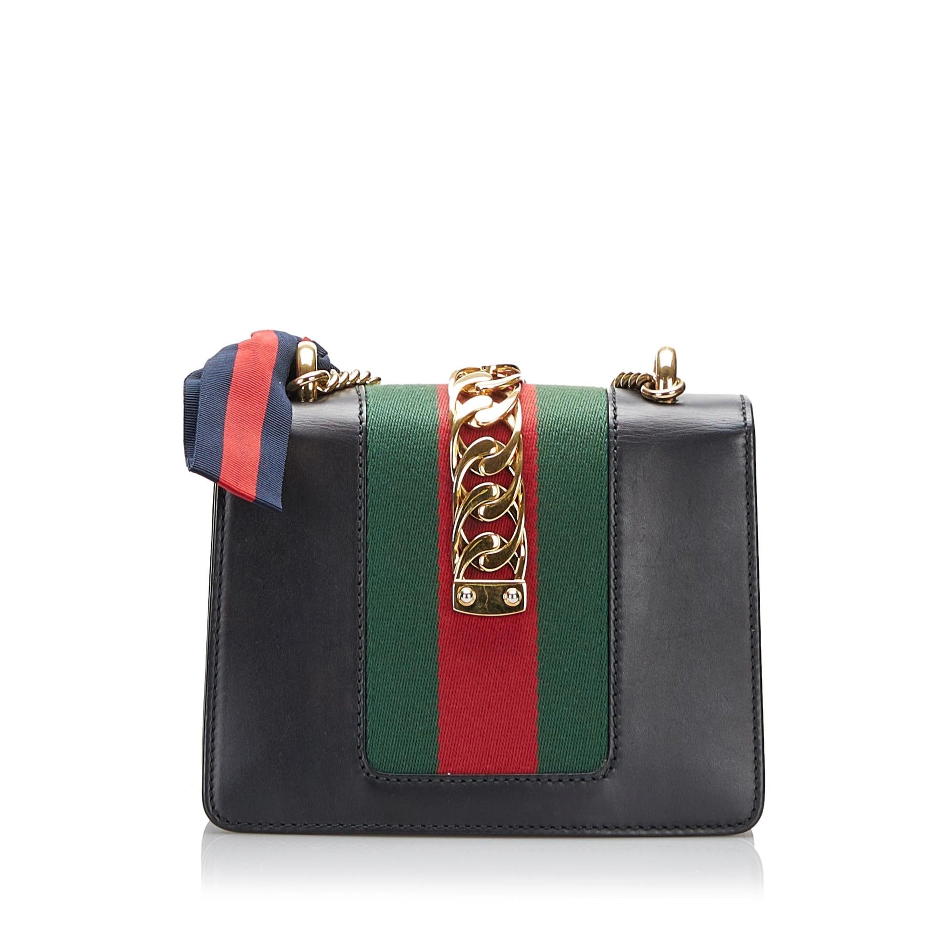 Gucci Sylvie SHG-qesira Calf Black Mini Chain Crossbody Bag