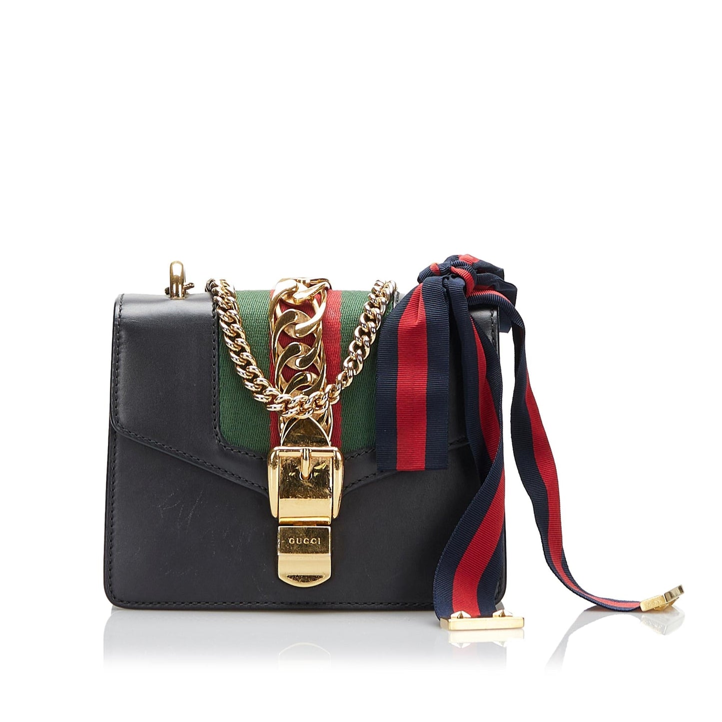 Gucci Sylvie SHG-qesira Calf Black Mini Chain Crossbody Bag
