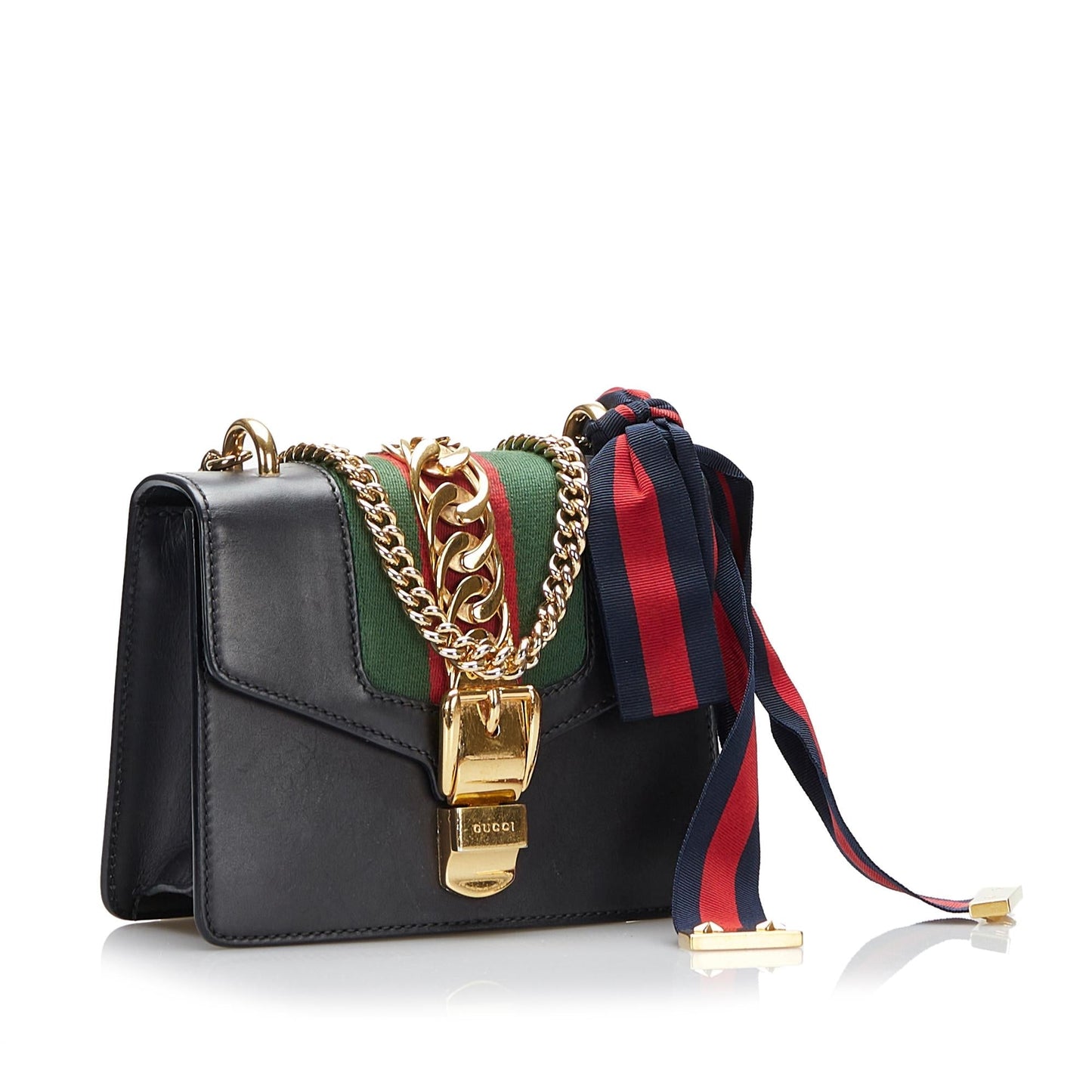Gucci Sylvie SHG-qesira Calf Black Mini Chain Crossbody Bag