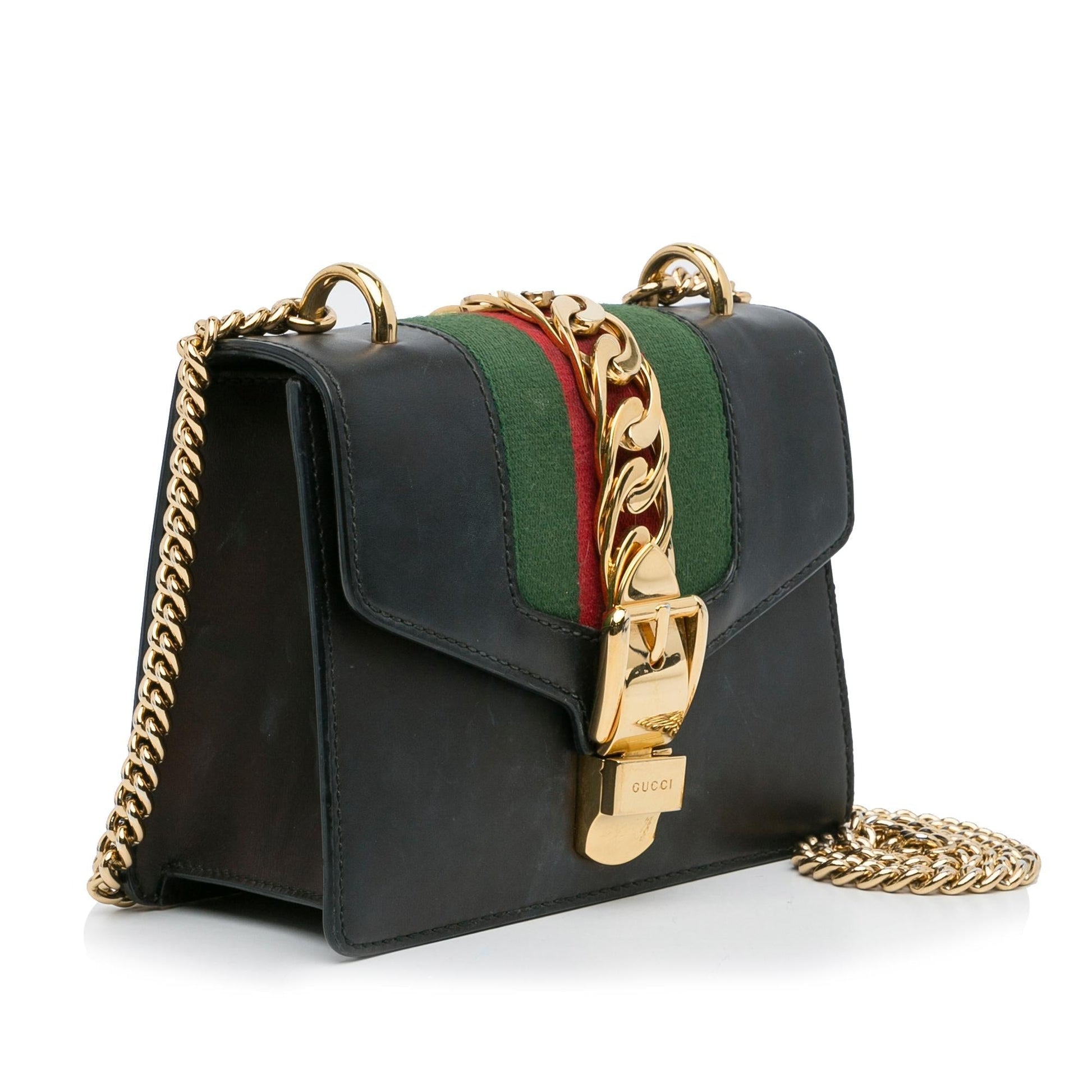 Gucci Sylvie Chain SHG-Rb9ccQ Leather Calf Black Mini Crossbody Bag