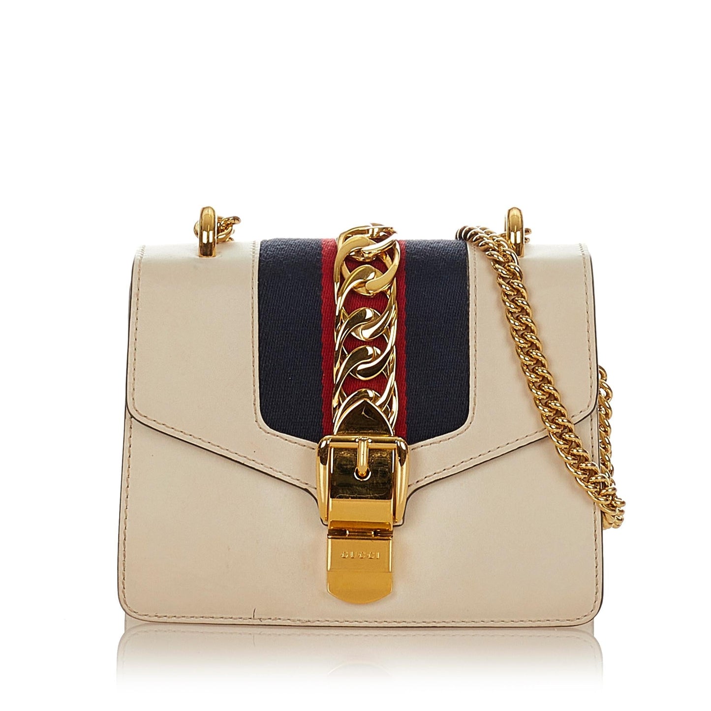 Gucci Sylvie Chain SHG Leather Calf White Mini Shoulder Bag