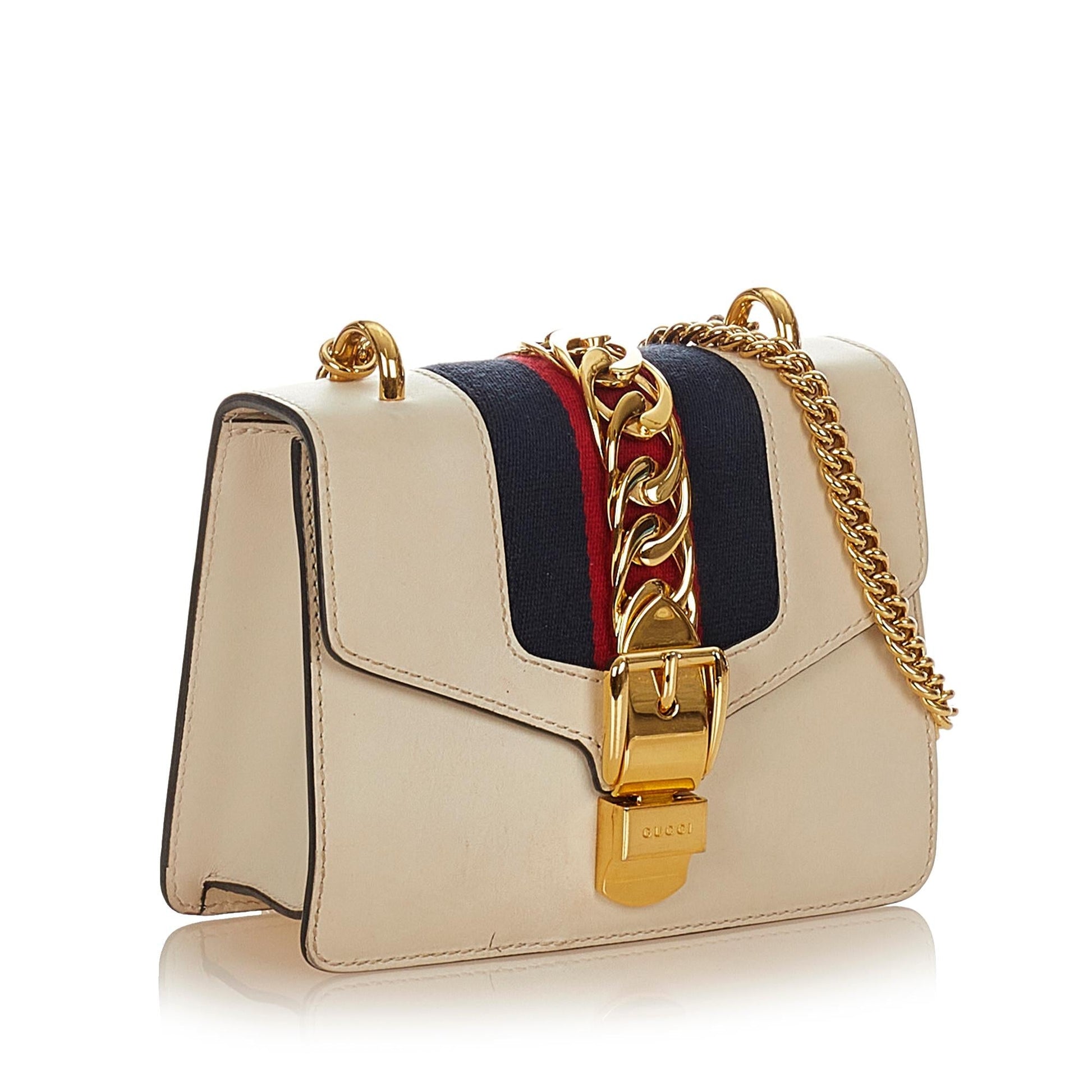 Gucci Sylvie Chain SHG Leather Calf White Mini Shoulder Bag