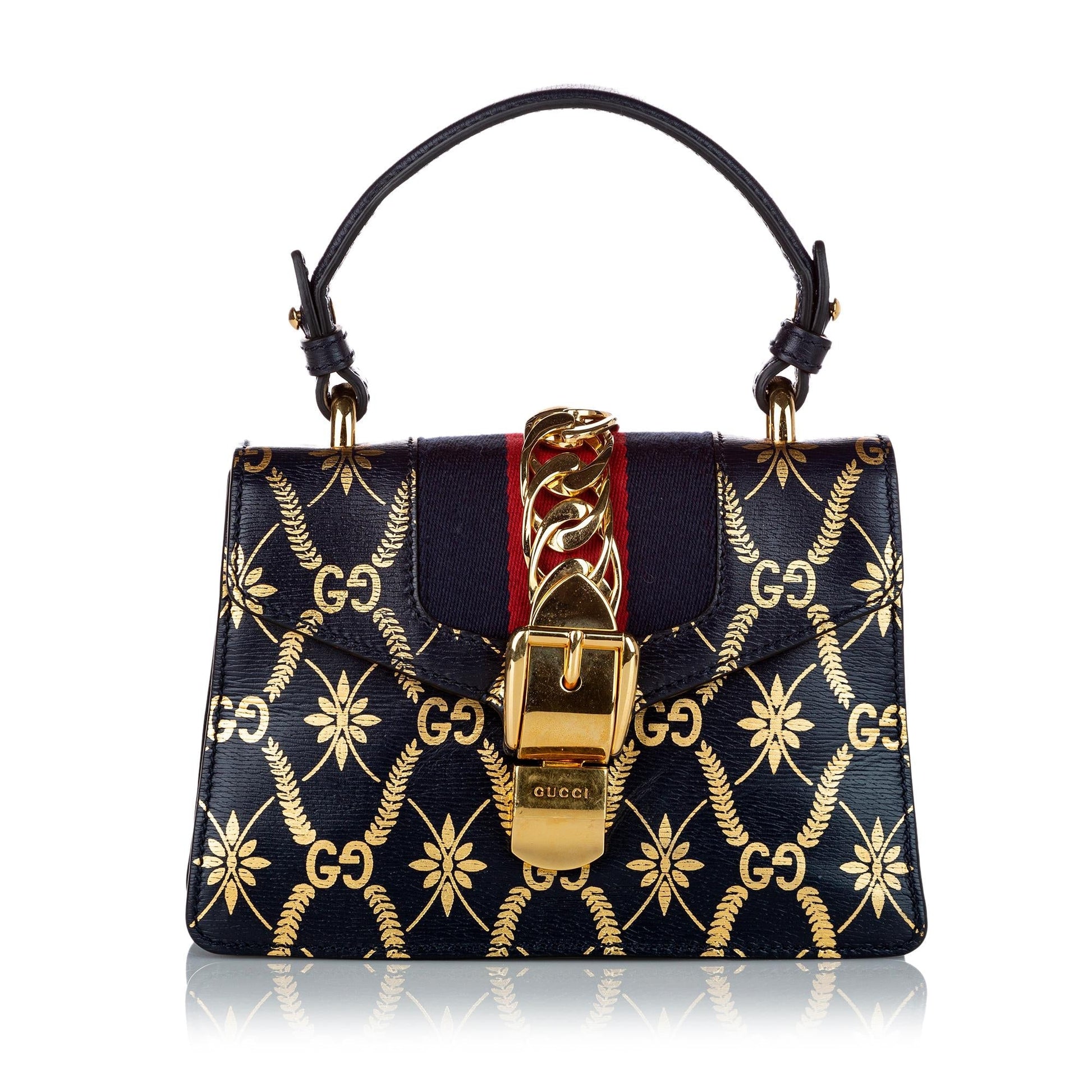 Gucci Sylvie SHG Leather Canvas Calf Black Satchel Bag