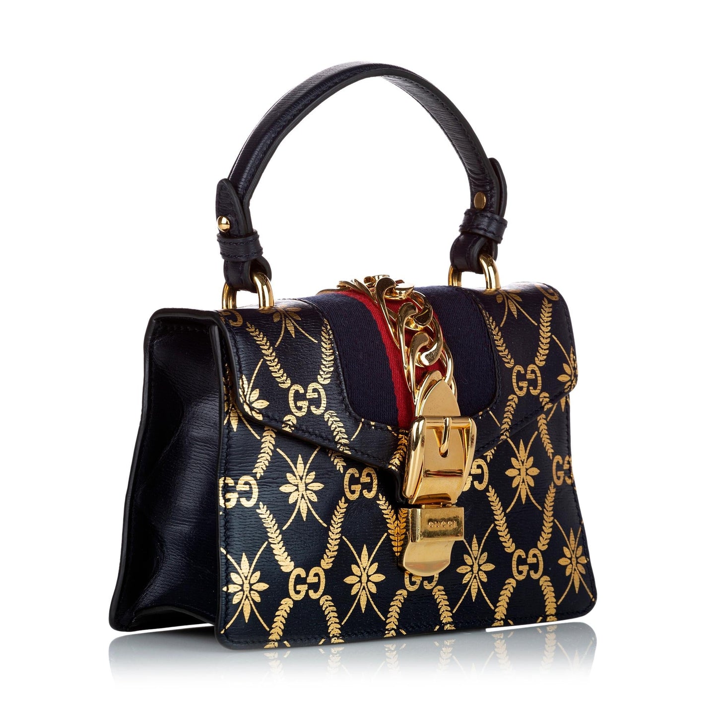 Gucci Sylvie SHG Leather Canvas Calf Black Satchel Bag