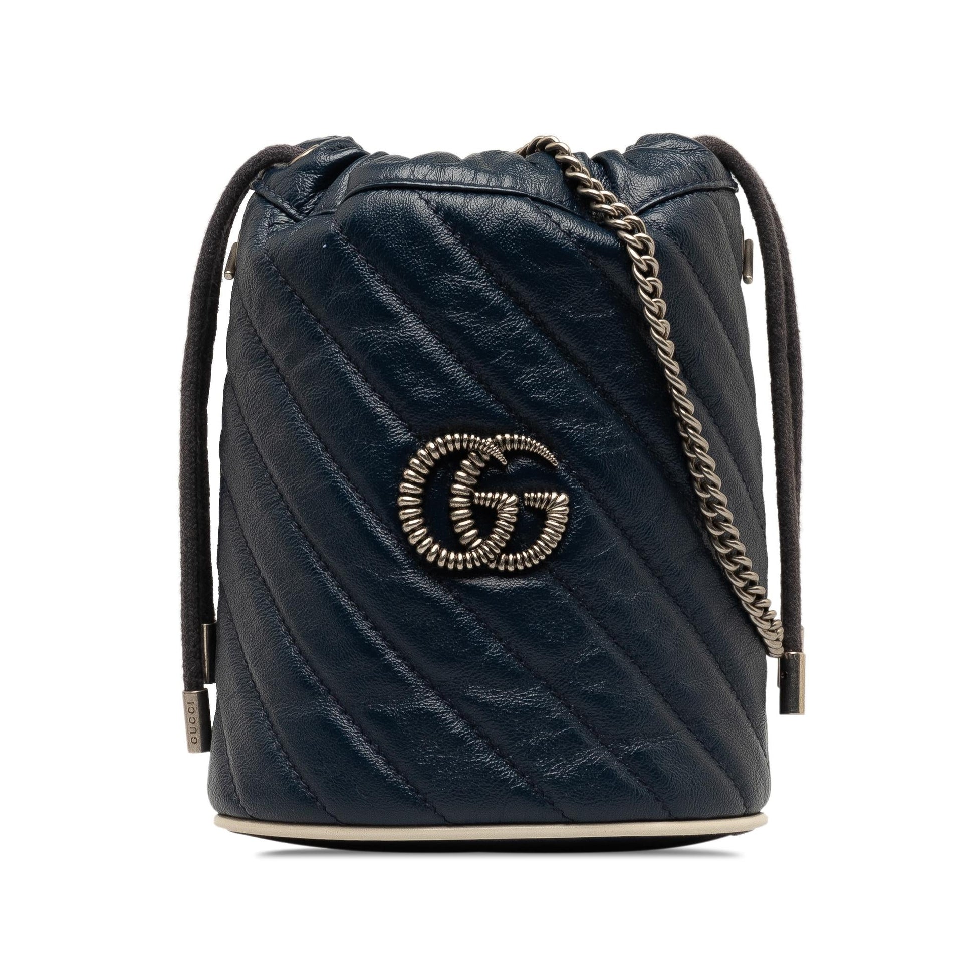 Gucci Torchon GG Marmont SHG-loXfjO Calf Blue Mini Bucket Shoulder Bag