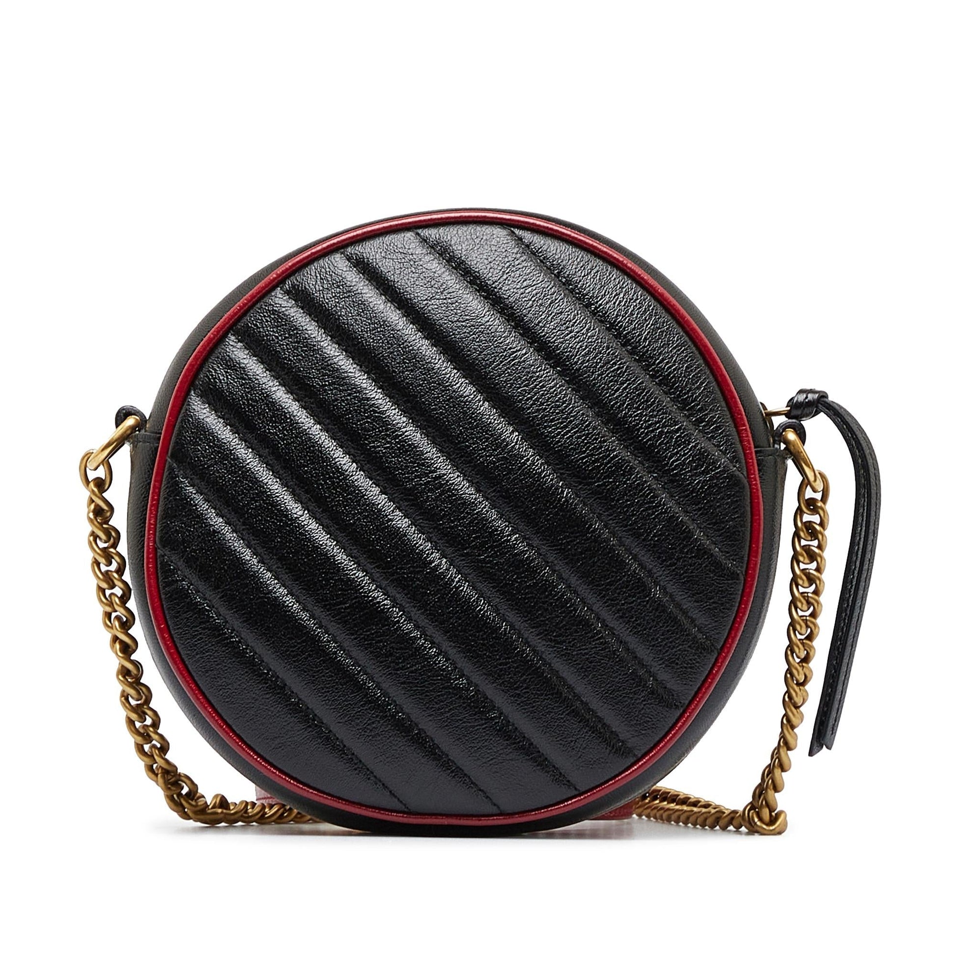 Gucci Torchon GG Marmont Round SHG-eGqyXA Calf Black Red Mini Crossbody Bag