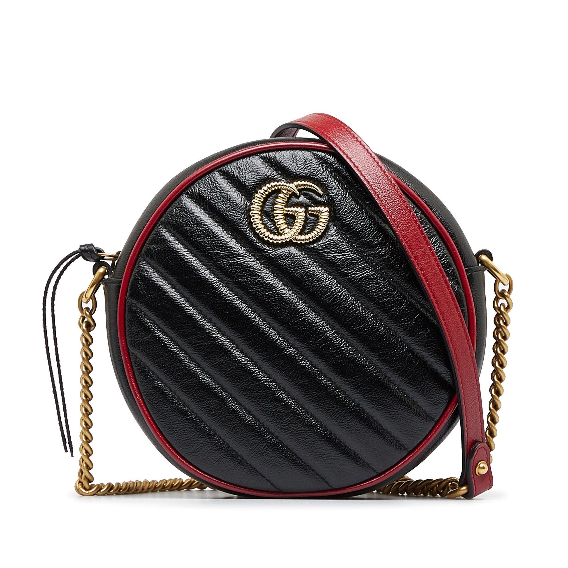 Gucci Torchon GG Marmont Round SHG-eGqyXA Calf Black Red Mini Crossbody Bag