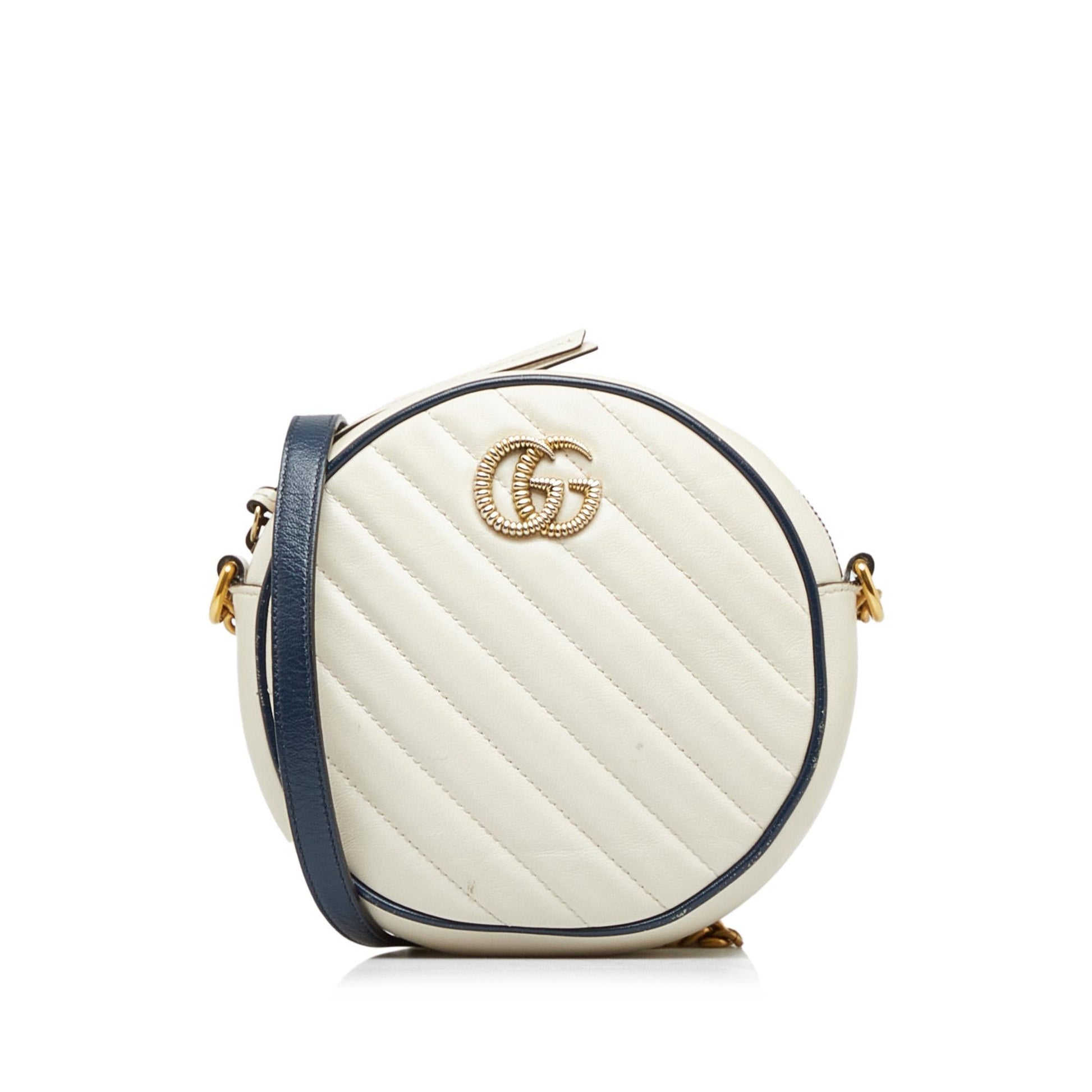 Gucci Torchon GG Marmont Round SHG-QPna6L Calf White Mini Crossbody Bag