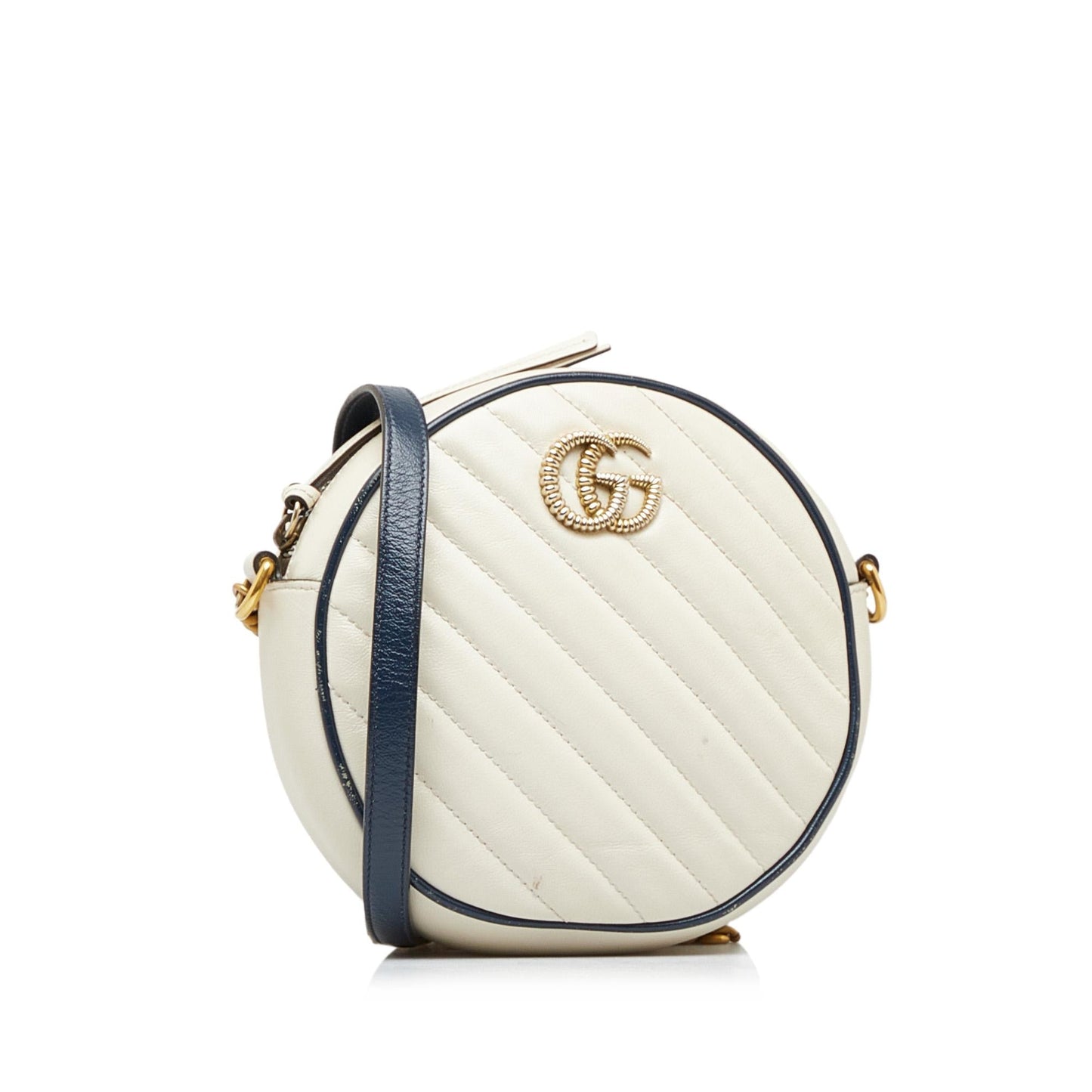 Gucci Torchon GG Marmont Round SHG-QPna6L Calf White Mini Crossbody Bag