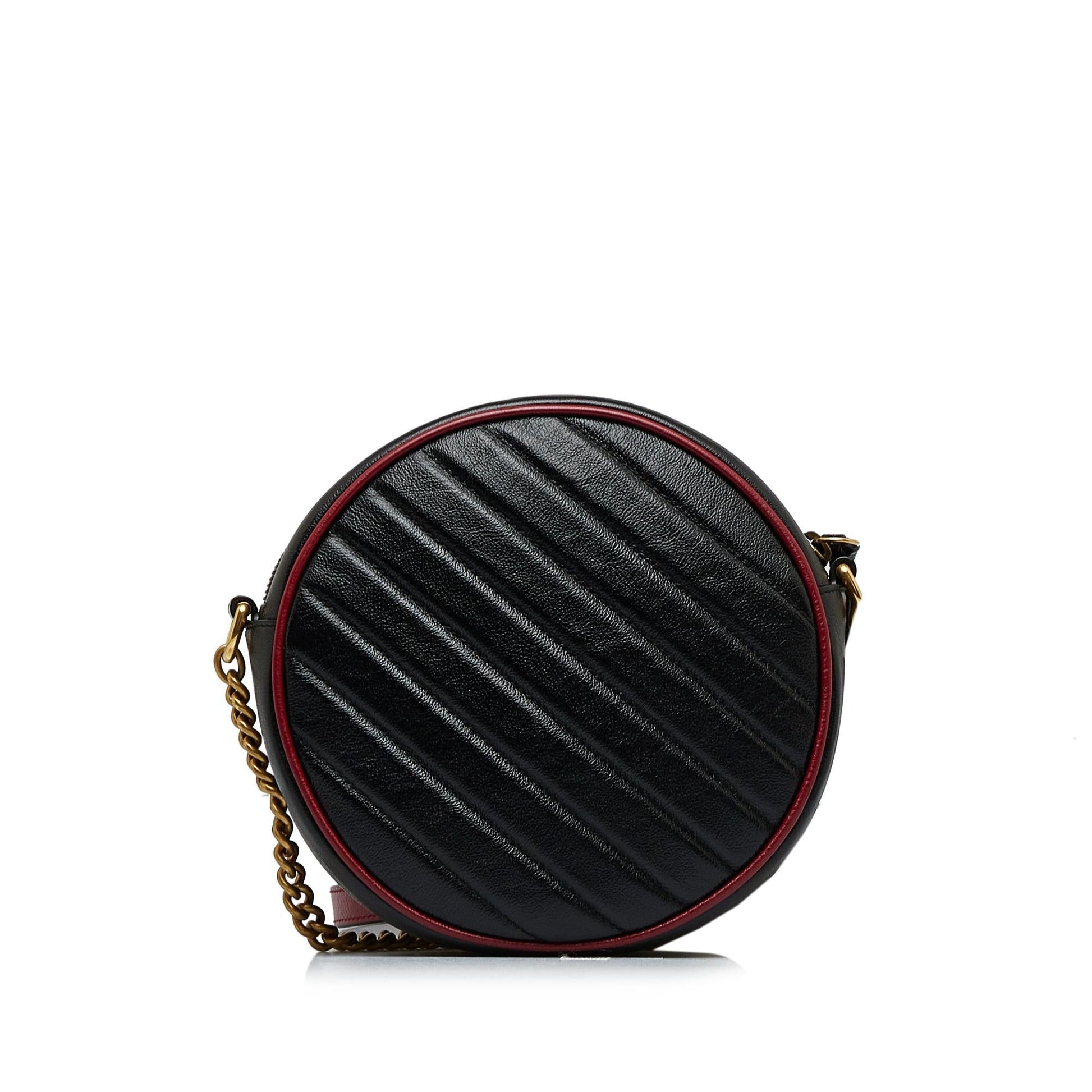 Gucci Torchon GG Marmont Round SHG-ZnjZFD Calf Black Red Mini Crossbody Bag