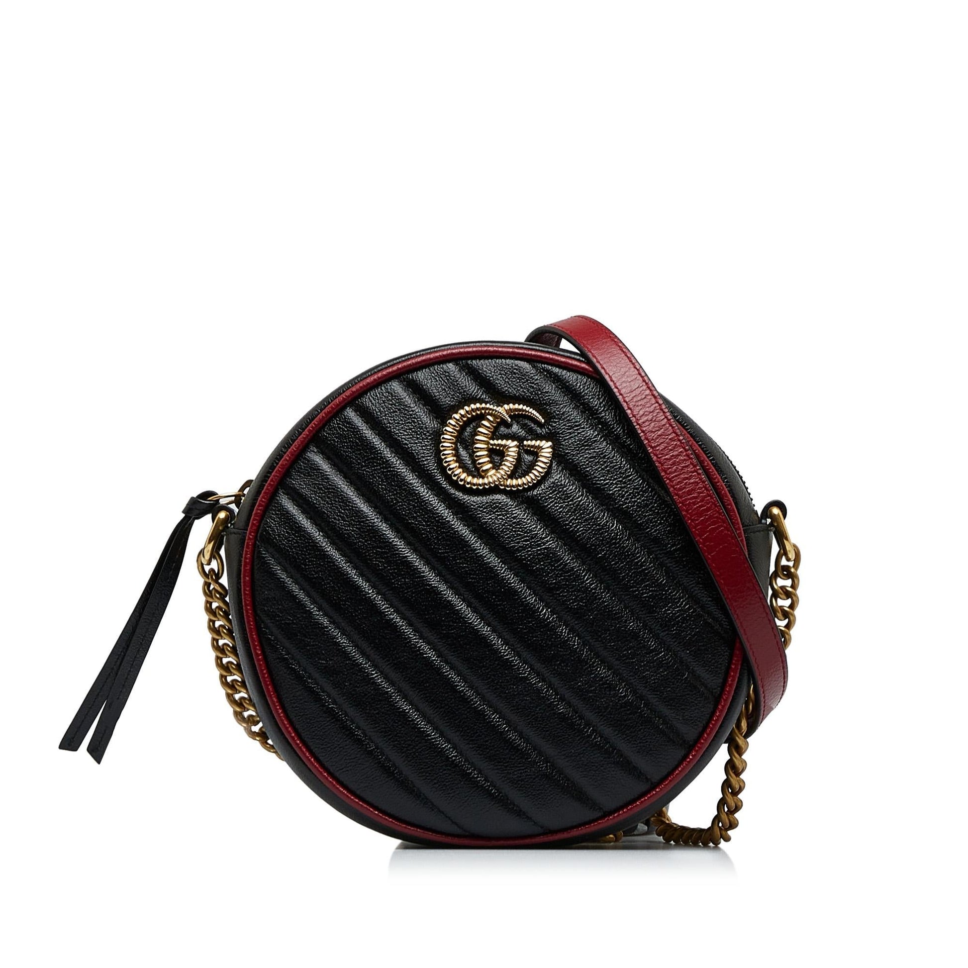 Gucci Torchon GG Marmont Round SHG-ZnjZFD Calf Black Red Mini Crossbody Bag