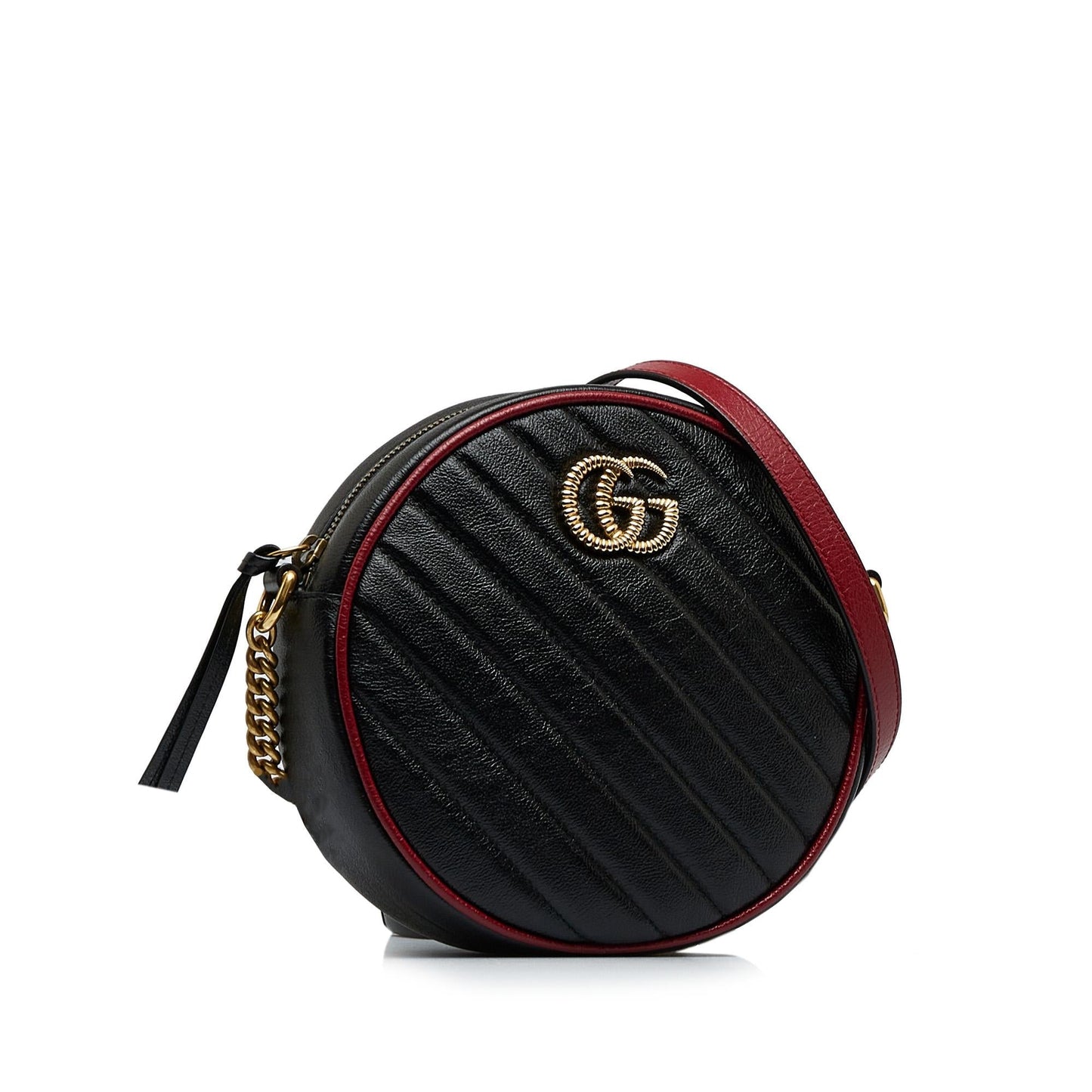 Gucci Torchon GG Marmont Round SHG-ZnjZFD Calf Black Red Mini Crossbody Bag